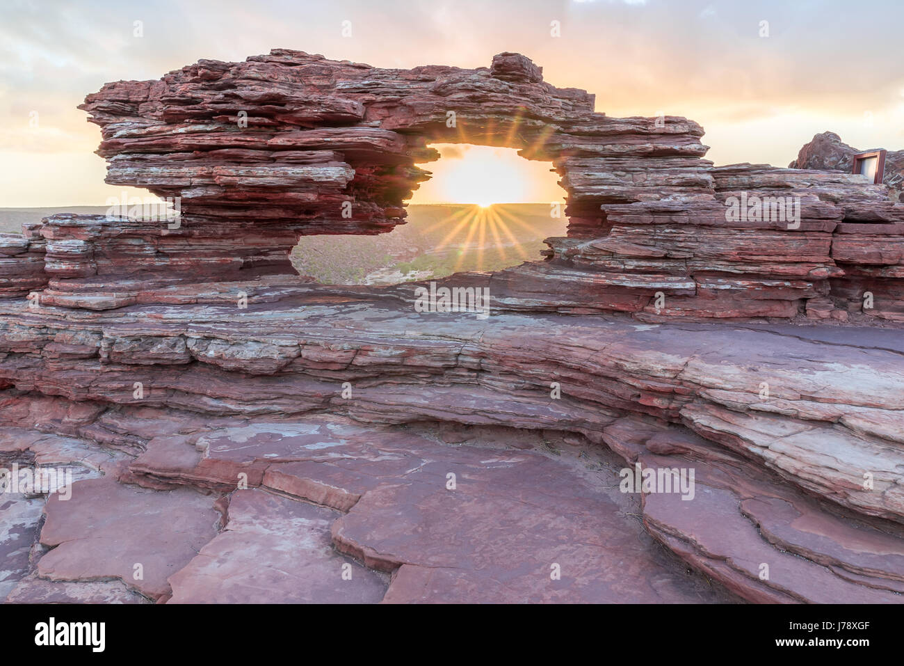 The magnificent landscape of Kalbarri National Park at Australia during sunrise, viewed from Nature's Window with the backdrop of Murchison River. Stock Photo