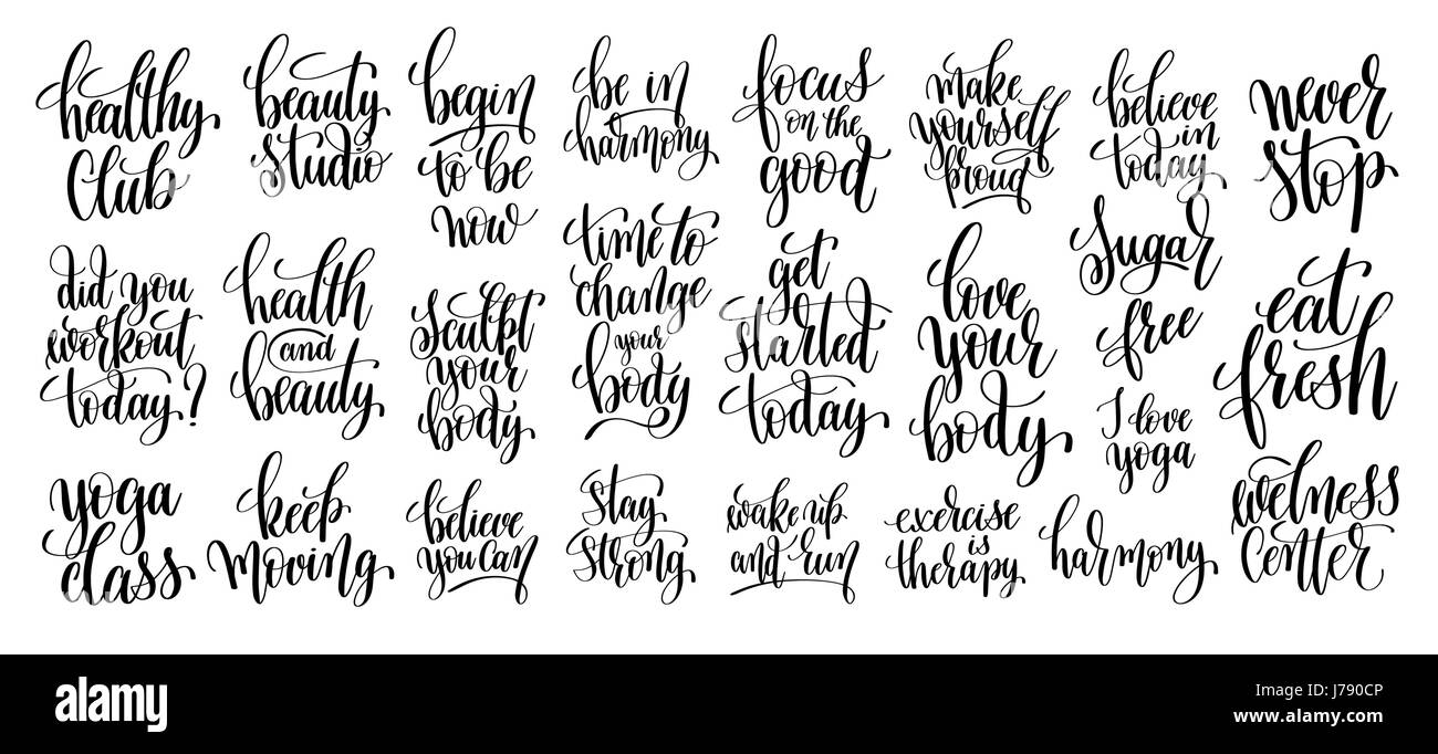 set of 25 hand lettering inscriptions about fitness Stock Vector Image ...