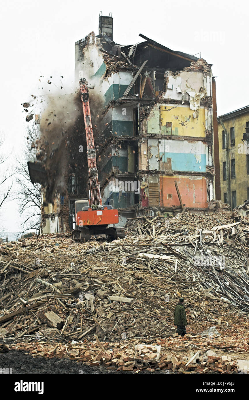 buildings broken ruins debris destroy apartments flats demolished