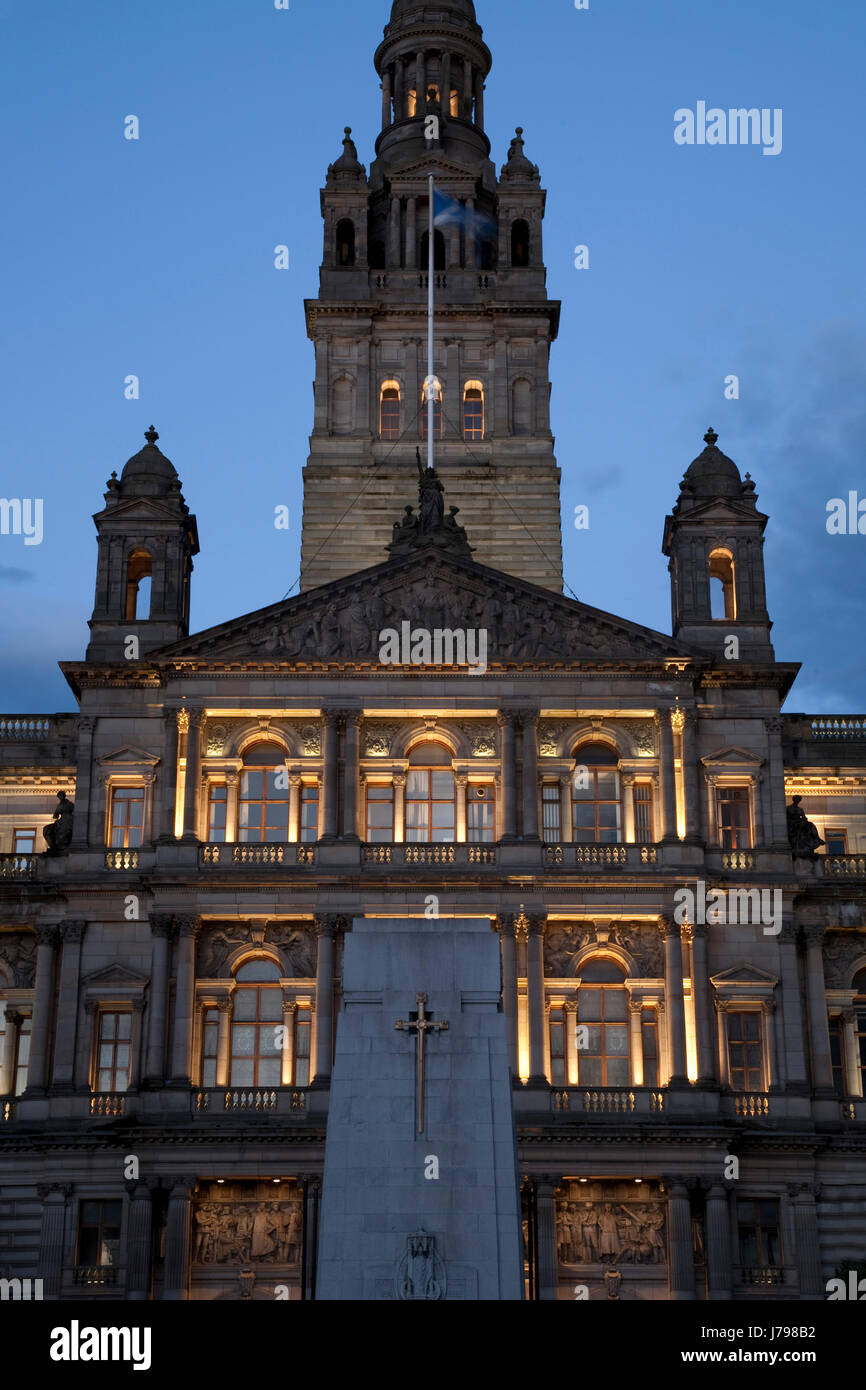 city chambers glasgow scotland government politics night illuminate building Stock Photo