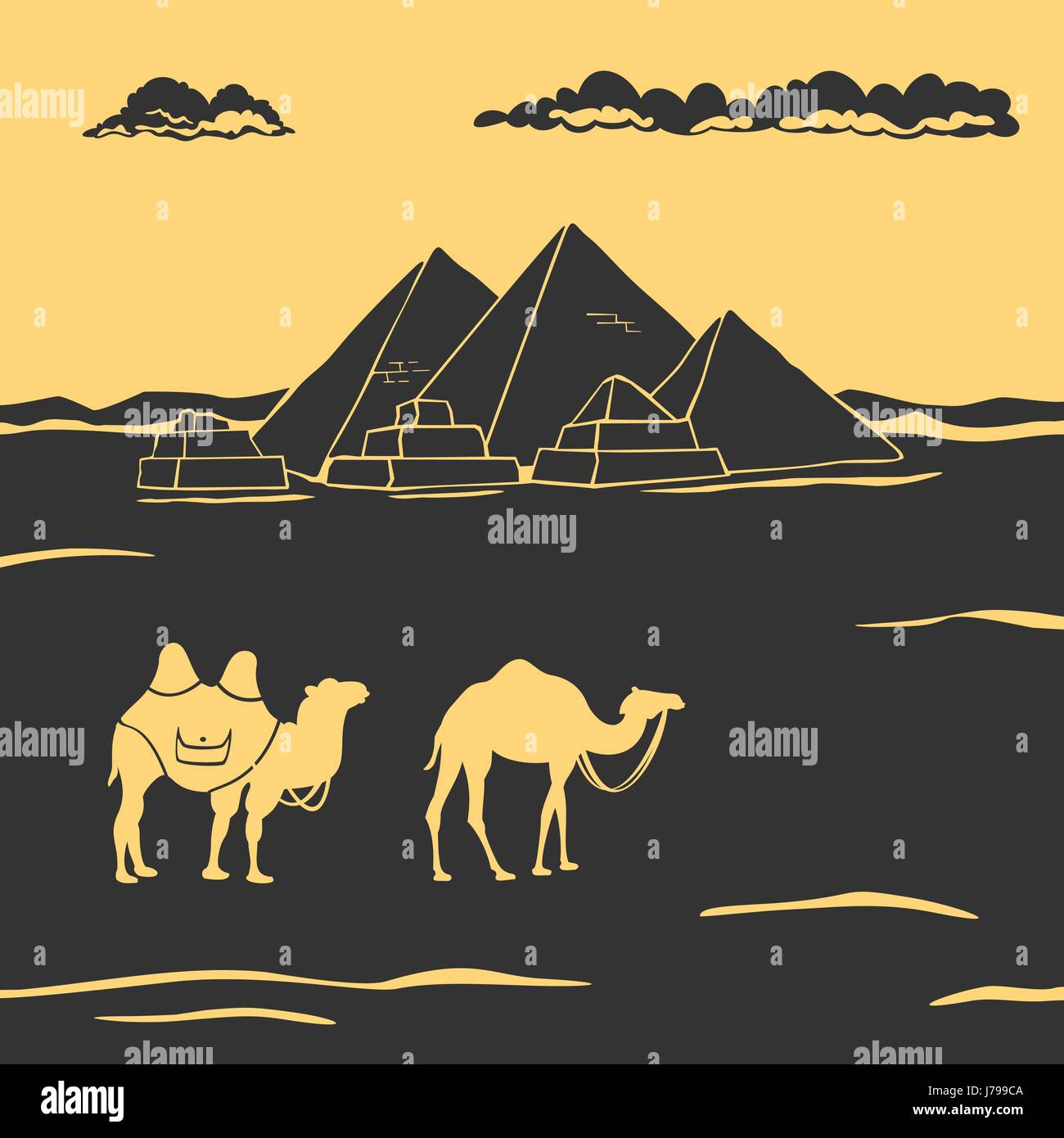Egyptian Pyramids And Camels Vector Illustration Stock Vector