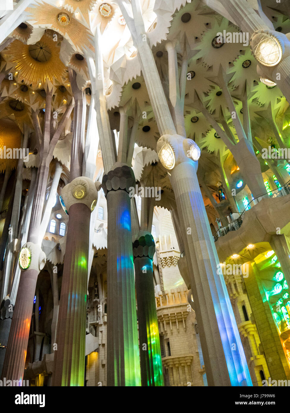Decorative vaulted ceiling and columns in Gaudi's Sagrada Familia Basilica  in Barcelona Spain Stock Photo - Alamy