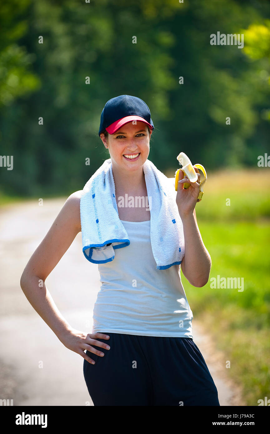 after exercising a banana Stock Photo Alamy