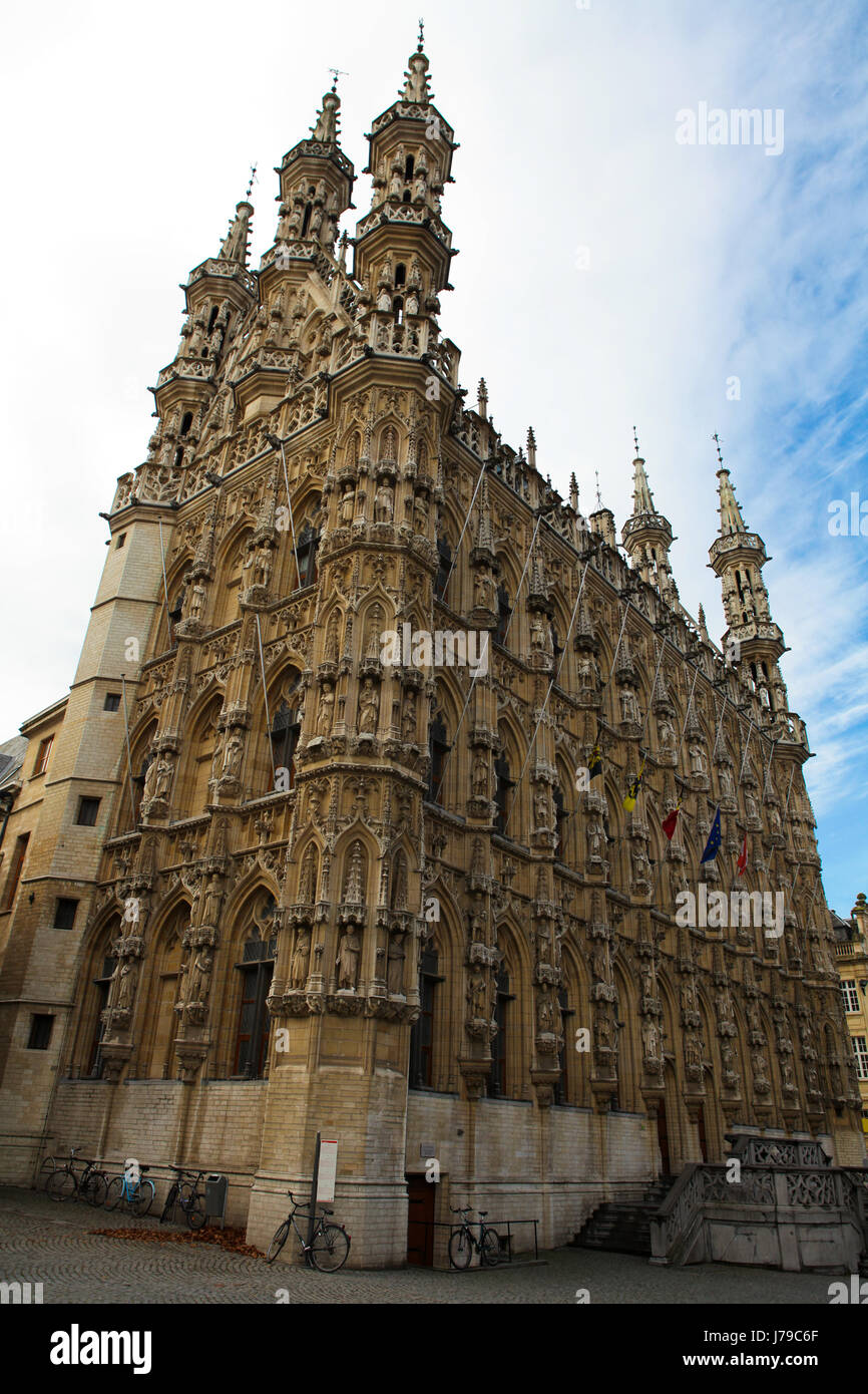 hall city town famous belgium flanders gothic city town famous town hall Stock Photo