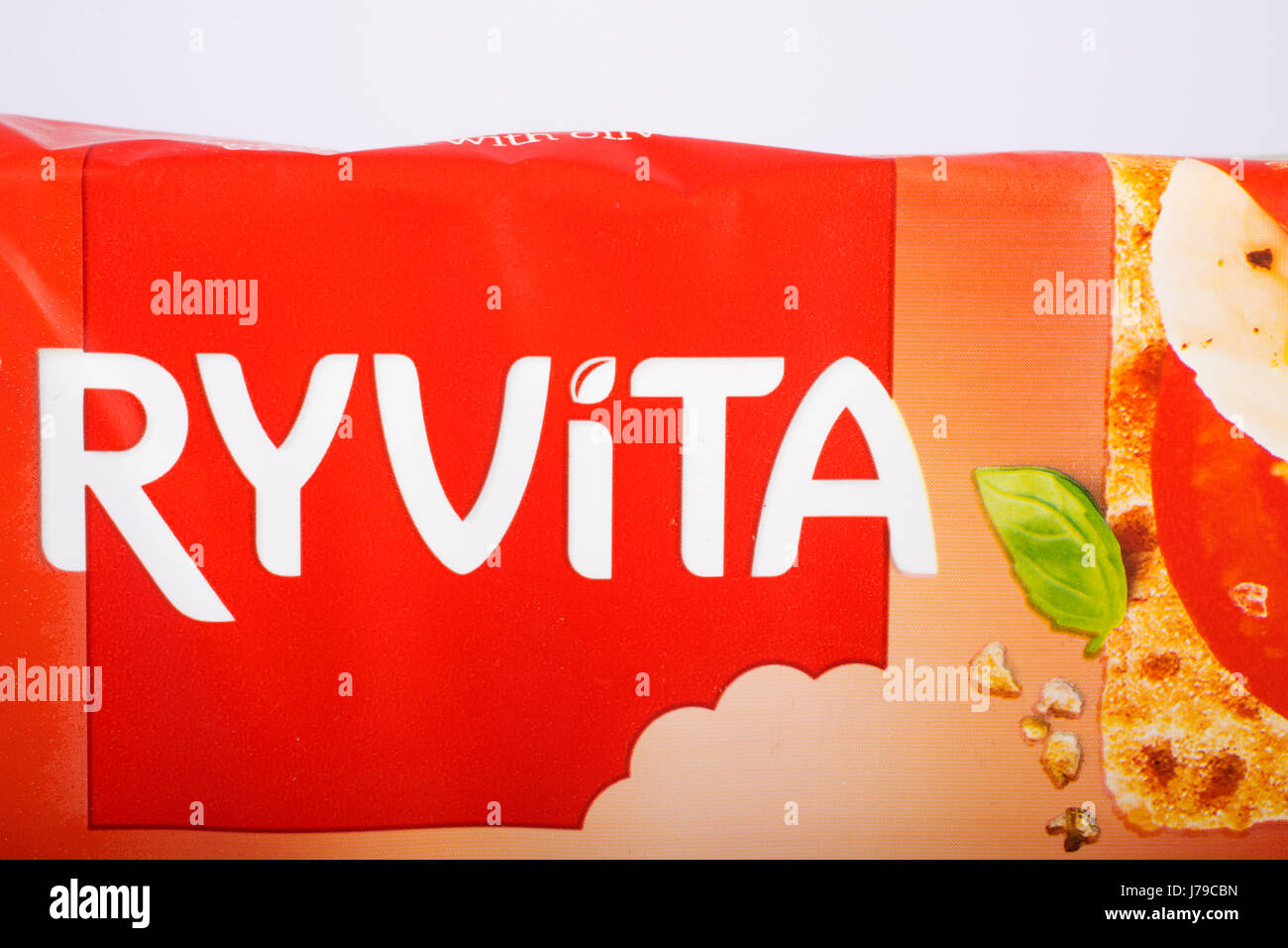 LONDON, UK - MAY 23RD 2017: The Ryvita logo on one of its crispbread products, on 23rd May 2017. The company is a subsidiary of Associated British Foo Stock Photo