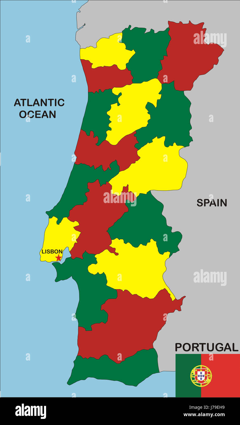 High Quality Labeled Map of Portugal with Borders of the Regions Stock  Illustration - Illustration of administrative, color: 207609735