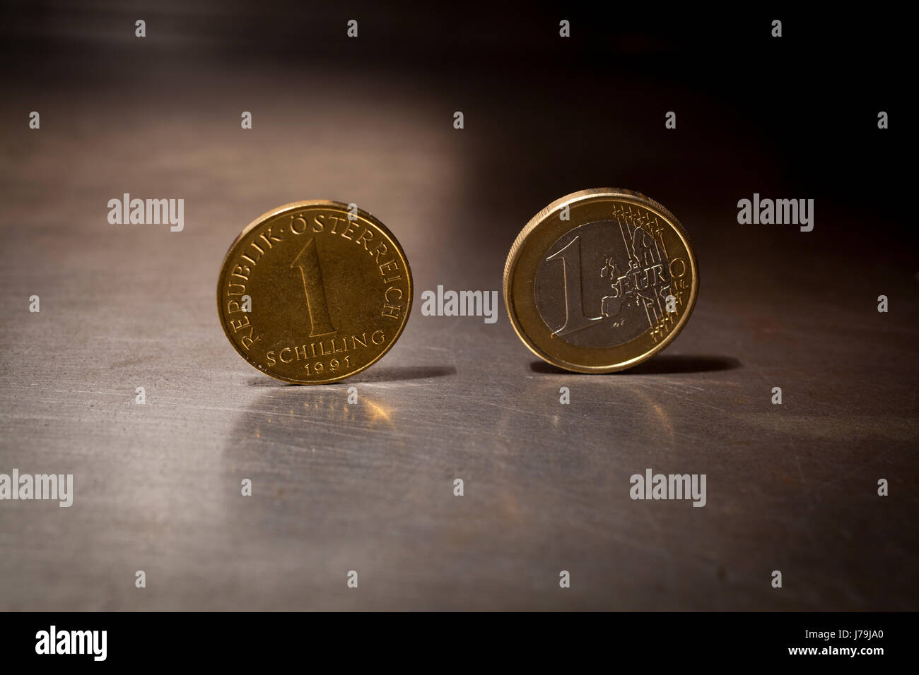 austrians euro currency coin coins monetary union shilling monetary crisis Stock Photo
