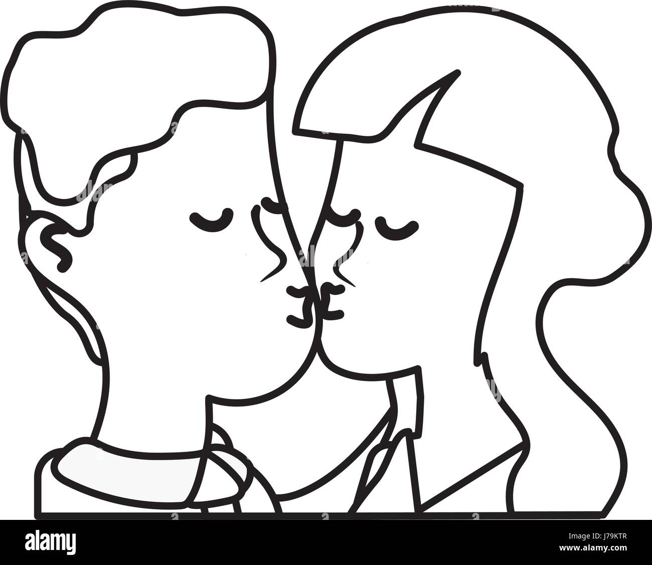 line art drawing cute couple kiss romantic. Stock Vector