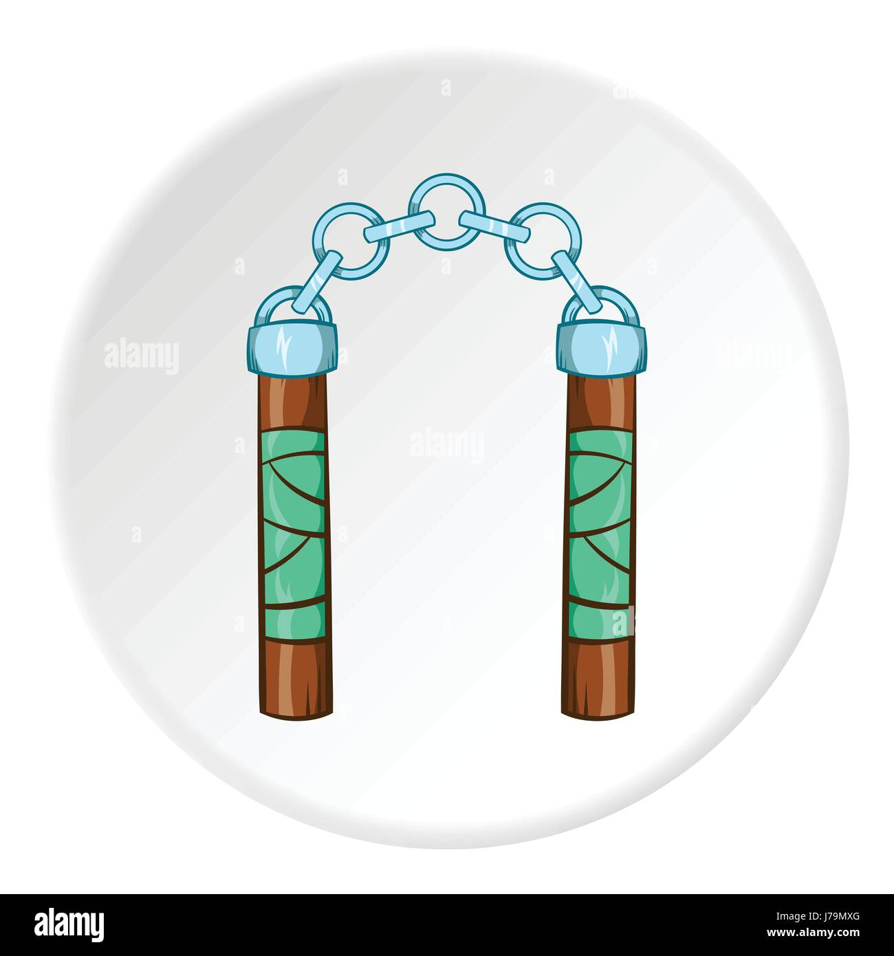 Combat nunchaku icon in cartoon style isolated on white circle background. Weapon symbol vector illustration Stock Vector