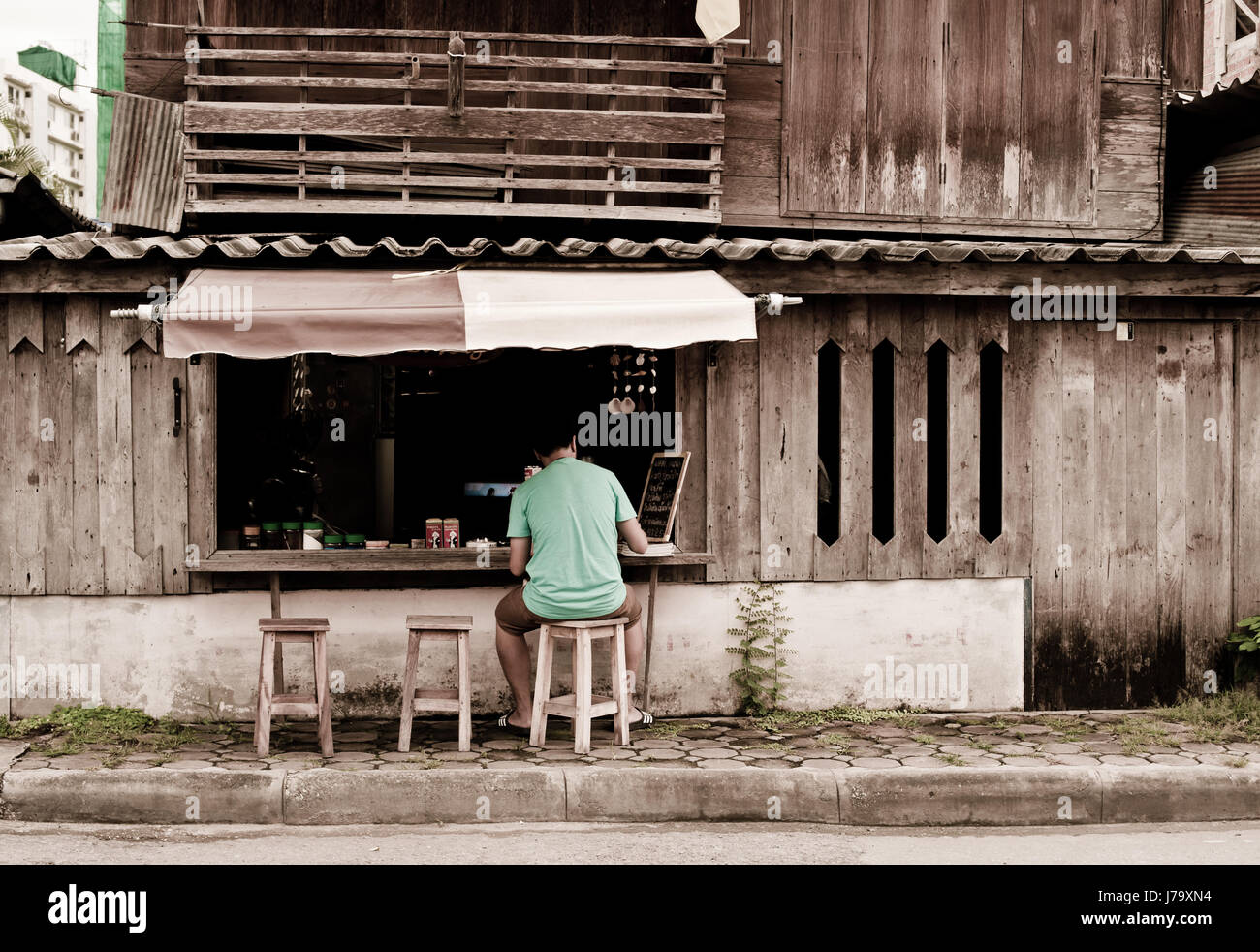 Street cafe in old town Stock Photo