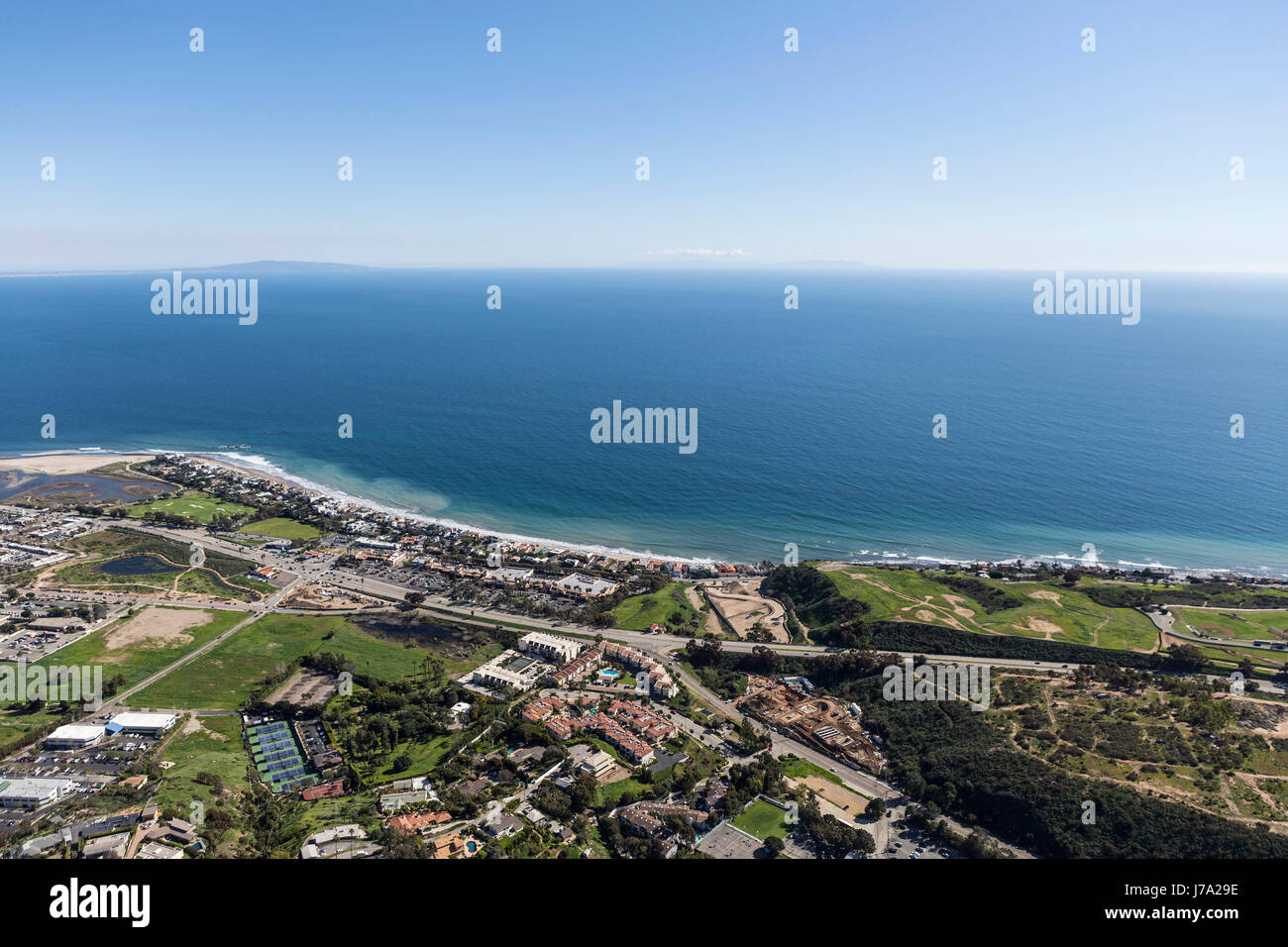 Aerial view of the Pacific Ocean and Malibu California. Stock Photo