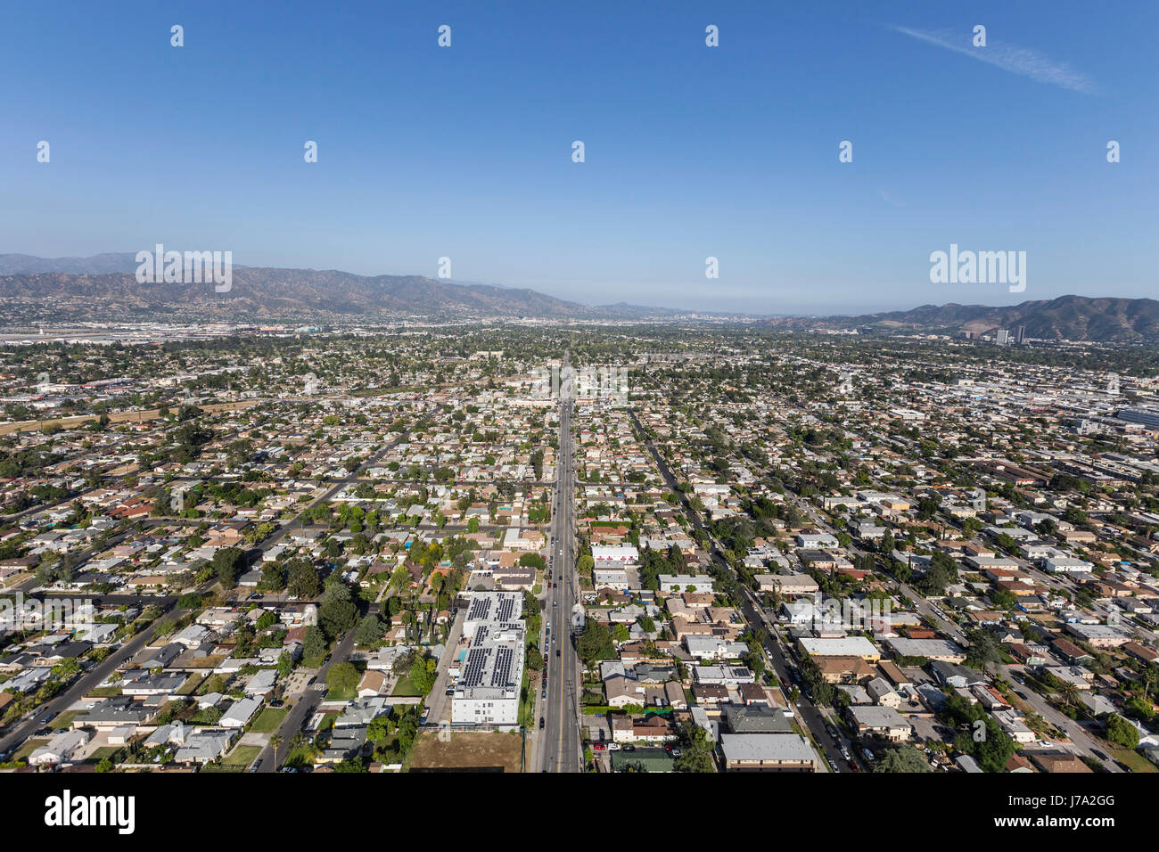 Aerial view of Oxnard Street in North Hollywood area of Los Angeles