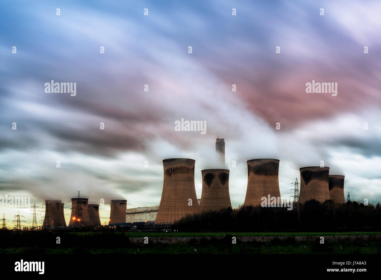 Drax is a large coal-fired power station in North Yorkshire, England, capable of co-firing biomass and petcoke, and its name comes from the nearby vil Stock Photo