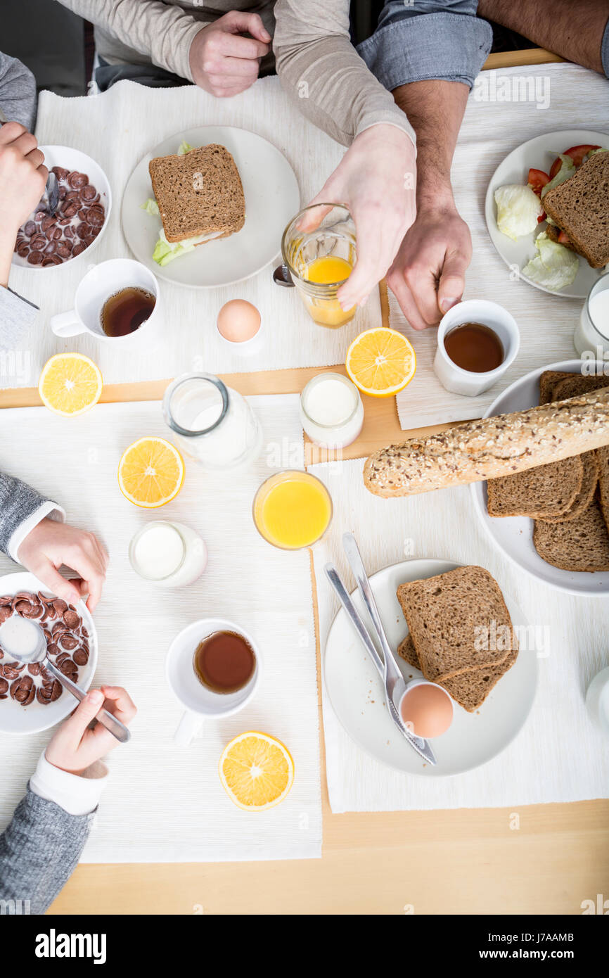 Family having breakfast together Stock Photo