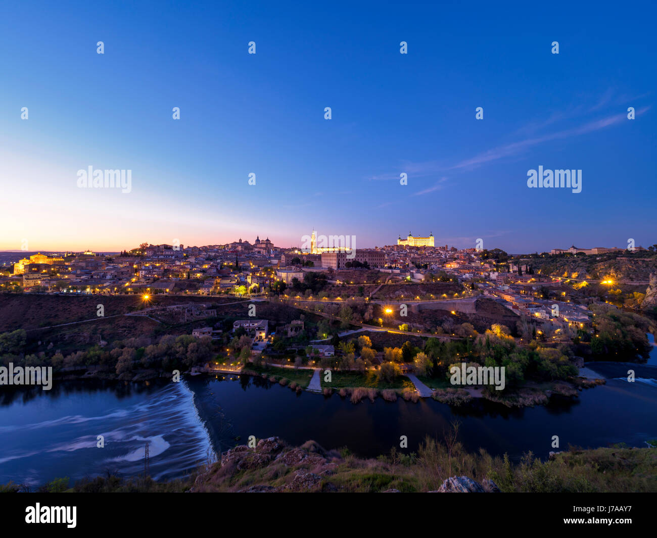 Spain, Toledo, cityscape at blue hour Stock Photo