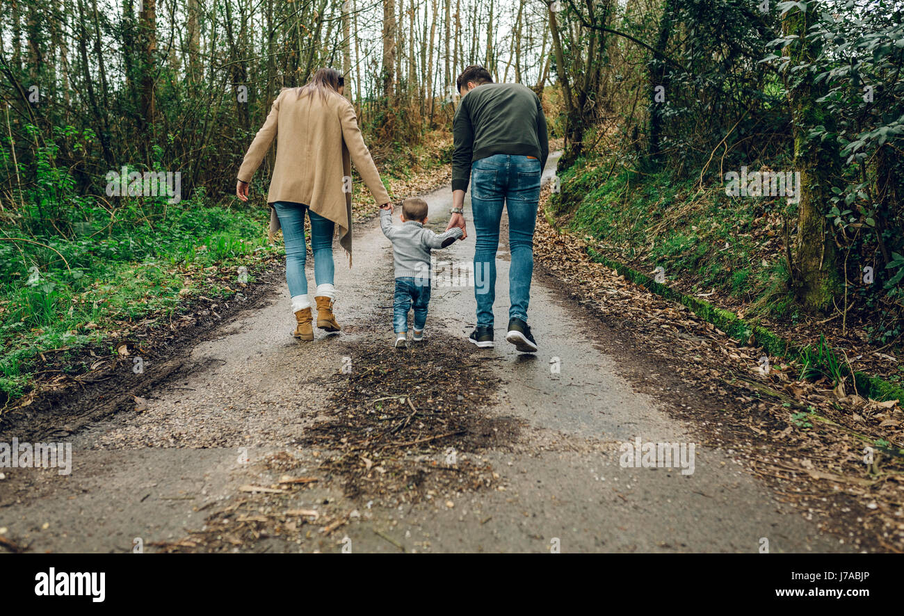 Back view of family walking in forest in autumn Stock Photo - Alamy