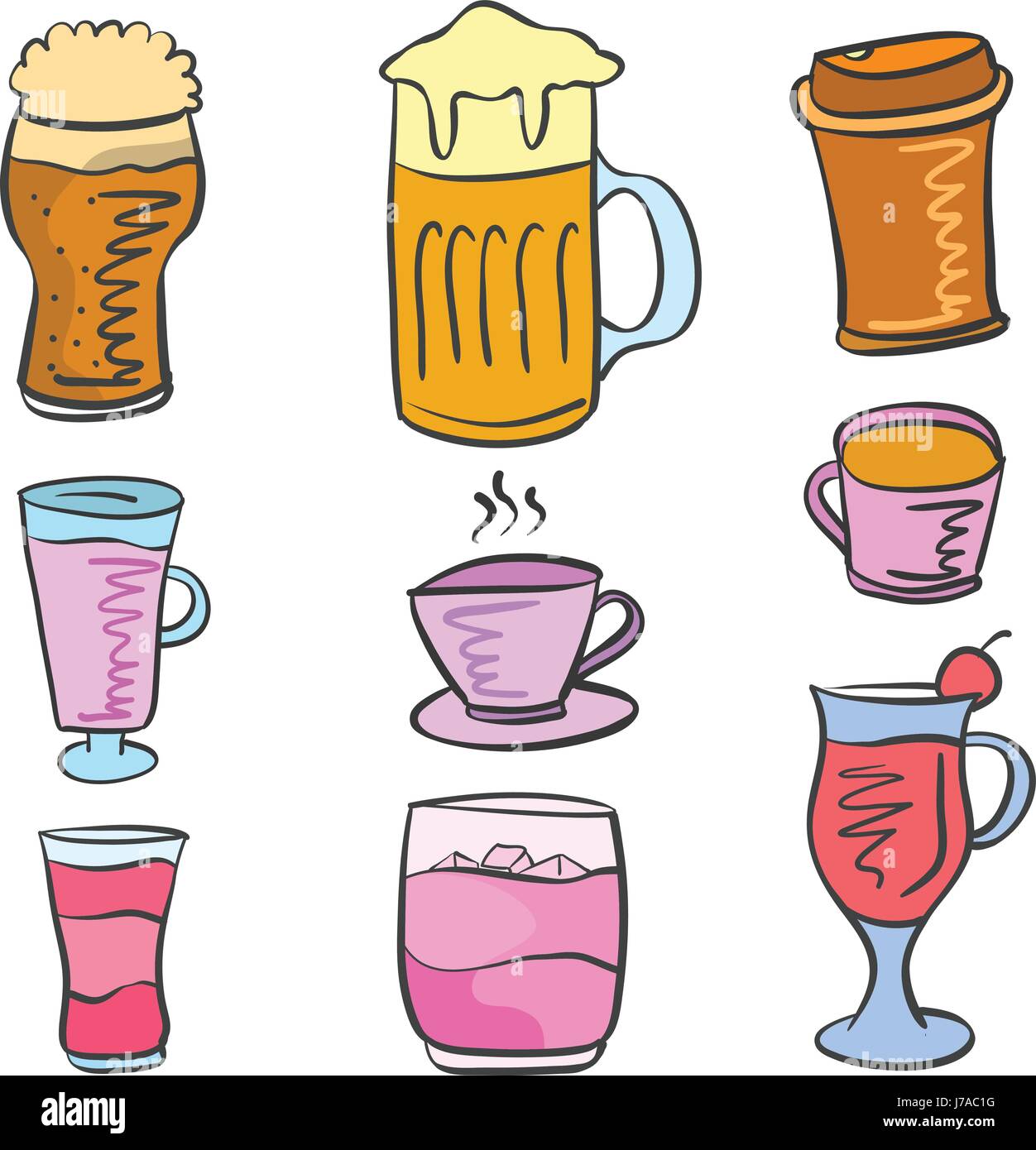 Collection drink set various doodles Stock Vector Image & Art - Alamy