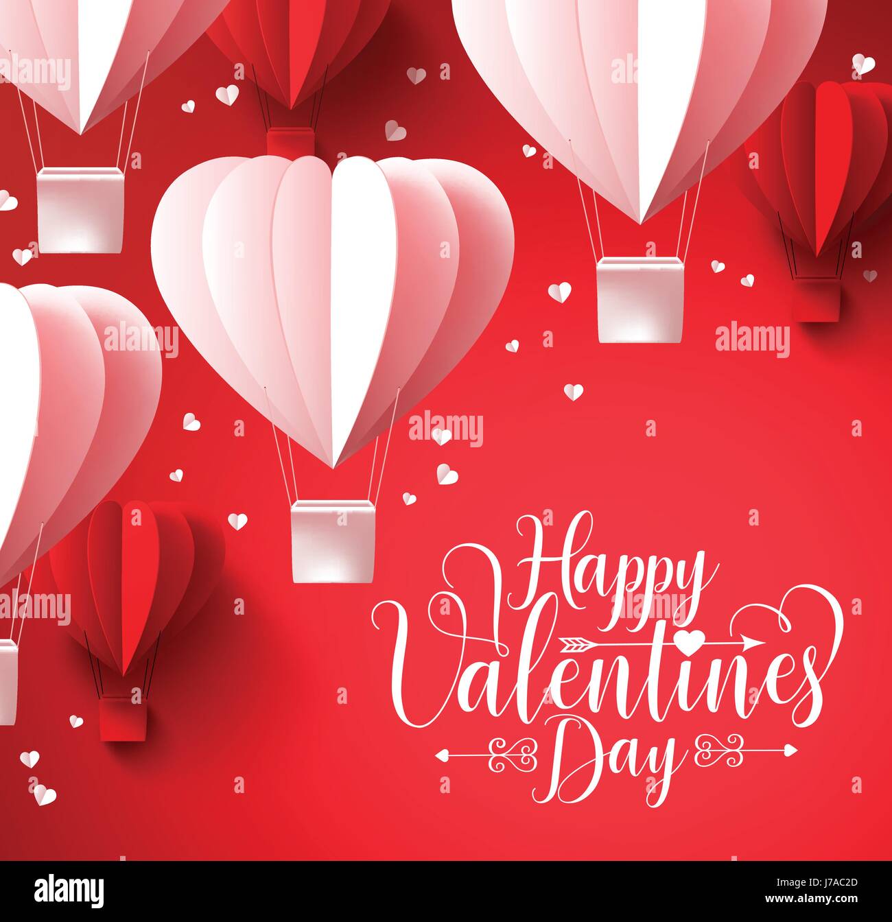 Happy valentines day greetings with paper cut heart shape balloons ...