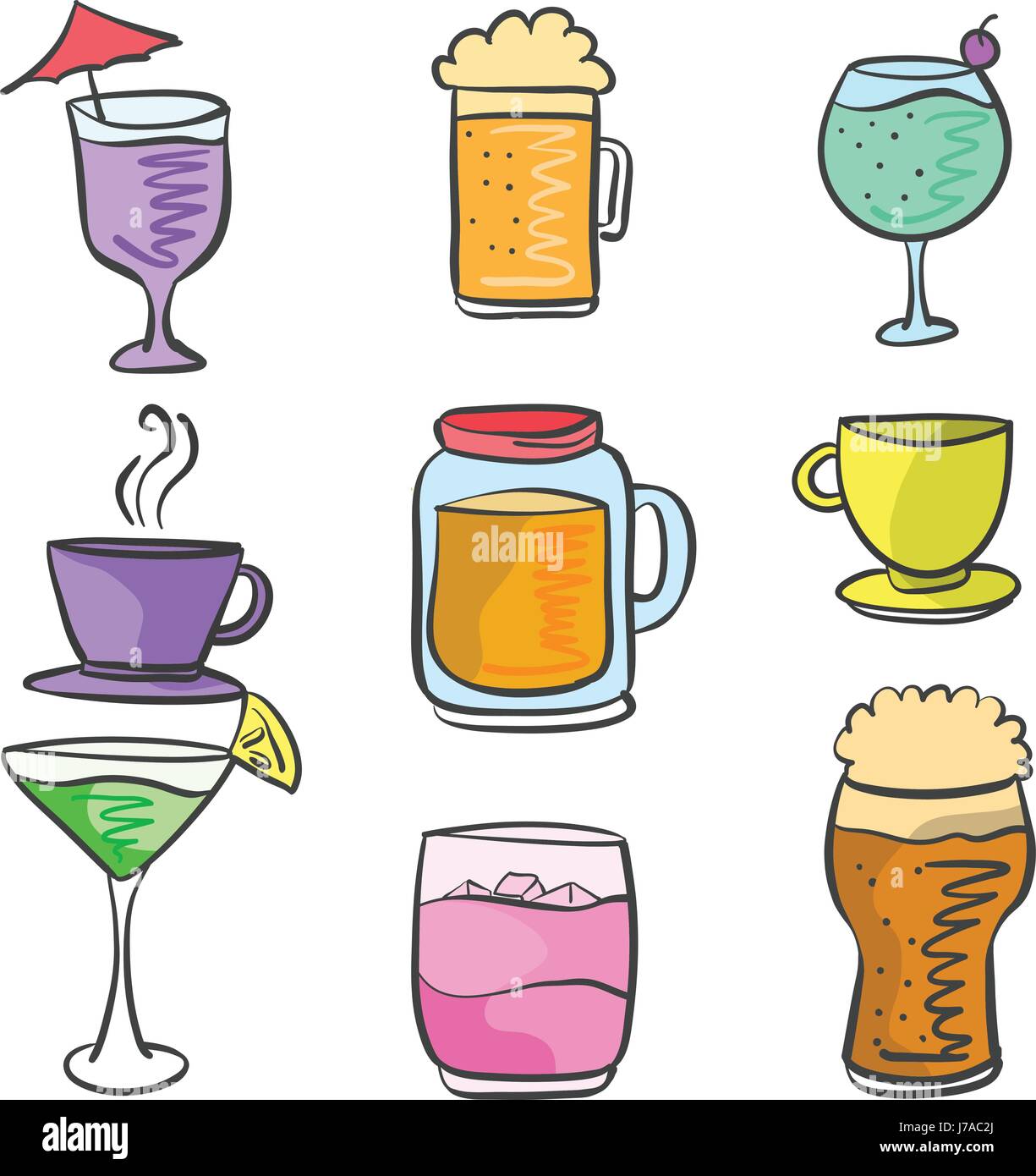 Vector illustration set drink various doodles Stock Vector Image & Art ...