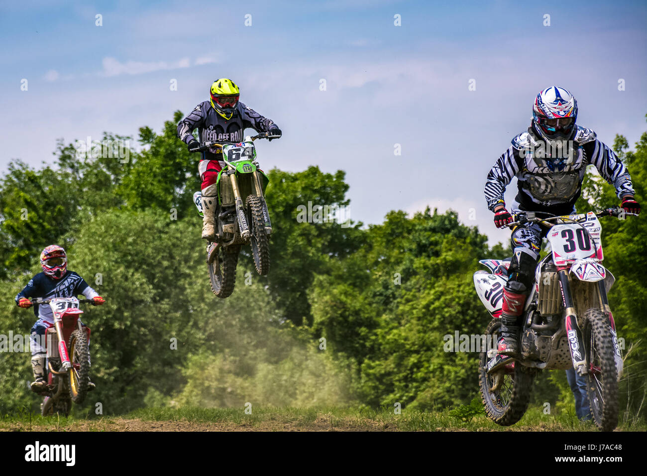 Uzhgorod, Ukraine - May 21, 2017: Extreme enduro MOTO SPORT Rider in the action. TransCarpathian regional Motocross Championship Stock Photo