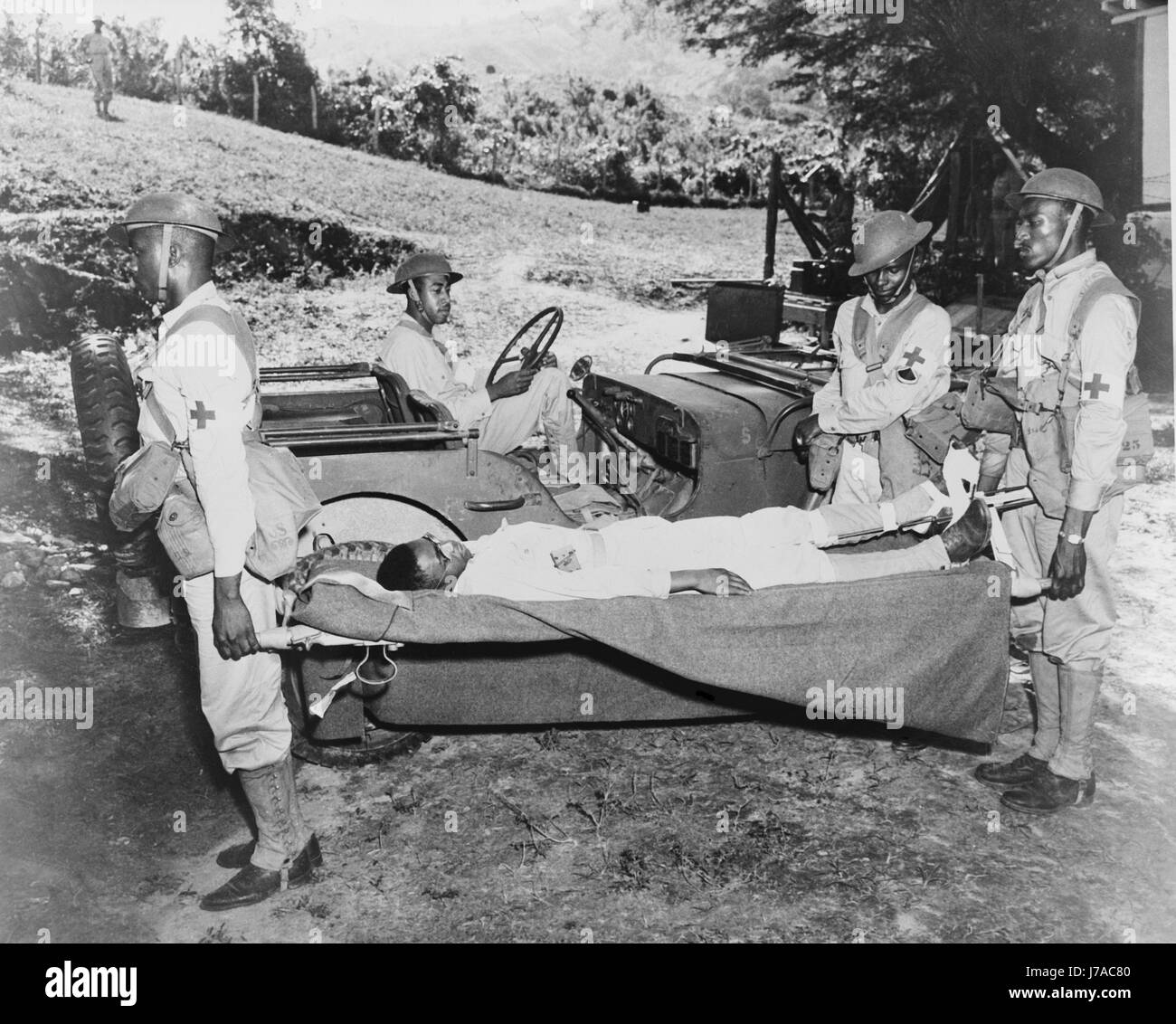 Jeep used as a field ambulance by U.S. troops in the Caribbean area, 1942. Stock Photo