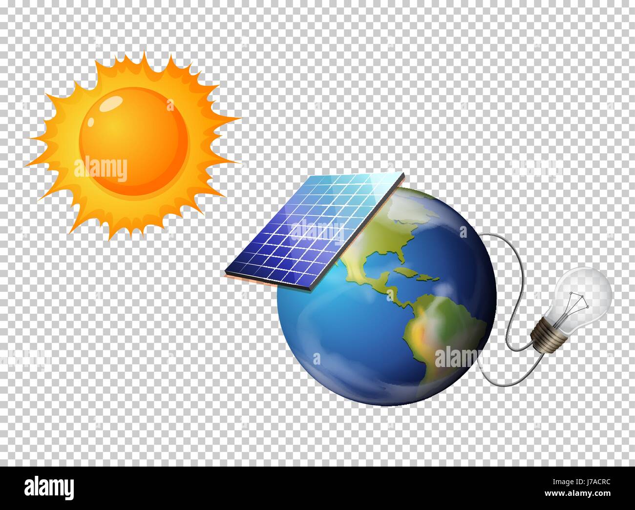 Diagram showing sun and solar cell on earth illustration Stock Vector