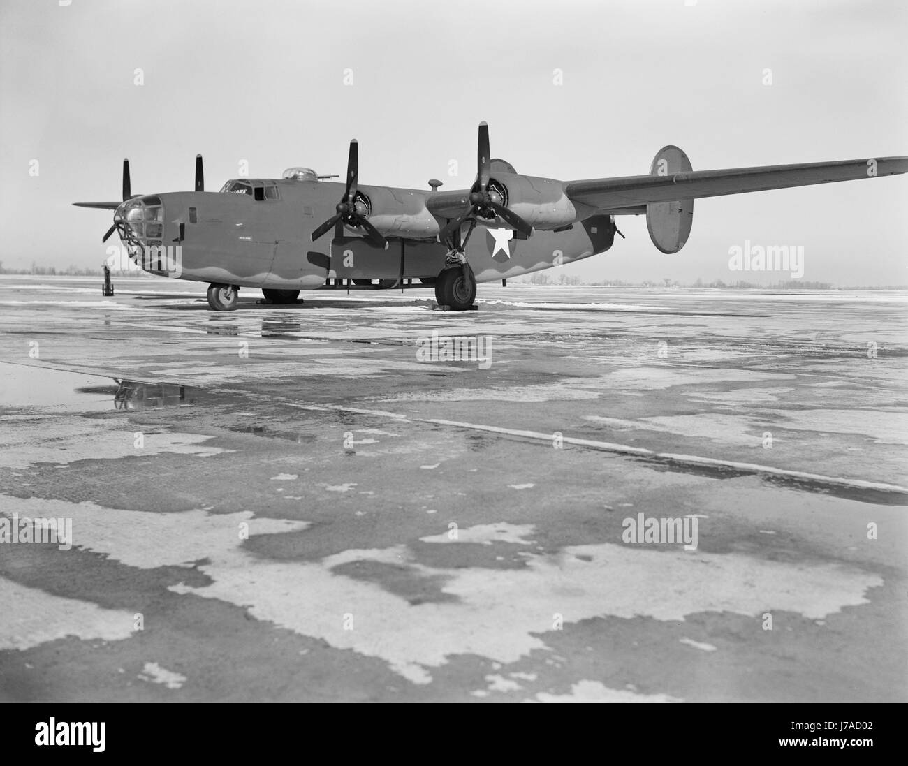 A B-24E Liberator bomber on the tarmac at Willow Run, Michigan. Stock Photo