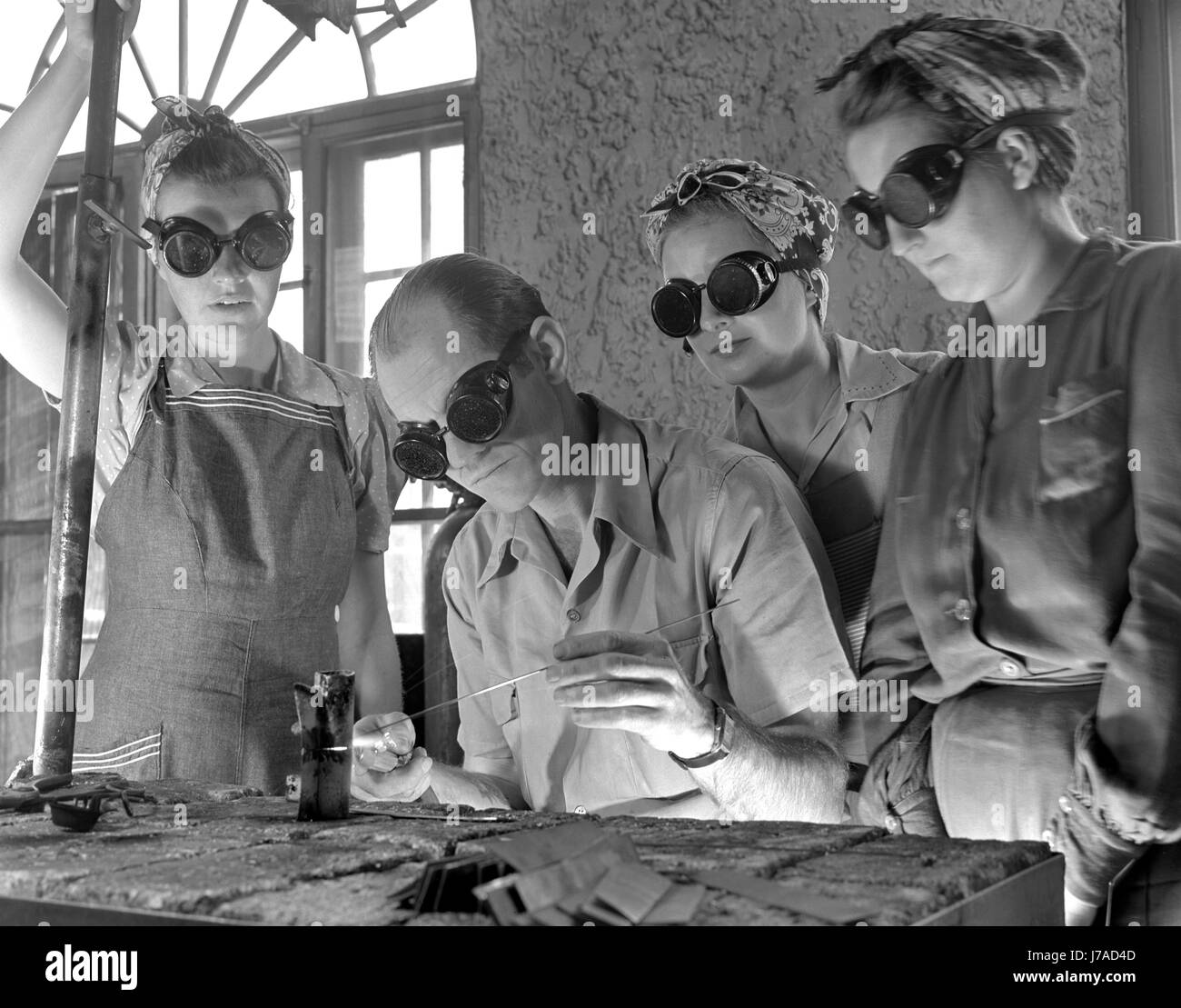 Women learn aircraft welding at a vocational school in Florida, 1942