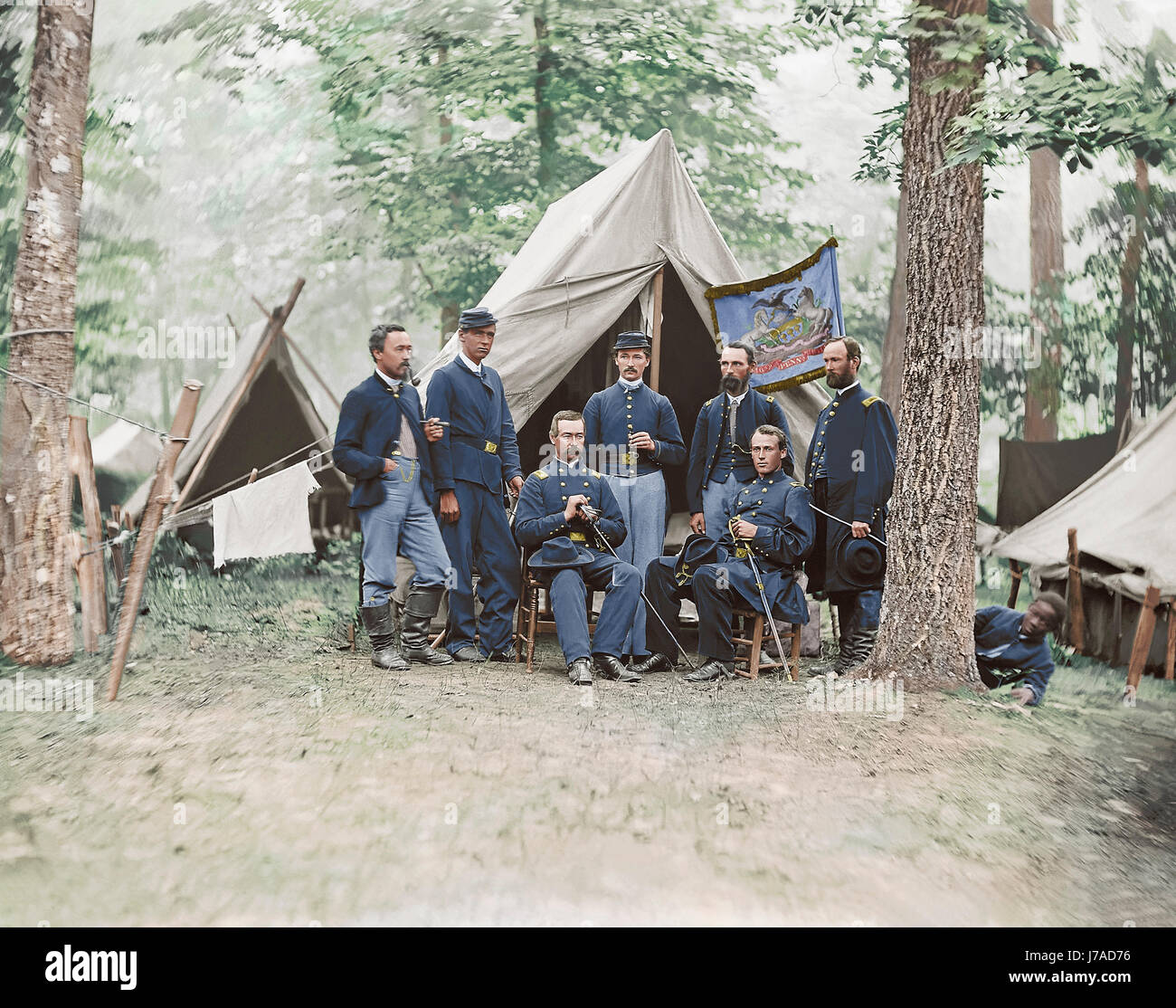 Officers from the 16th Pennsylvania Cavalry during the American Civil War. Stock Photo