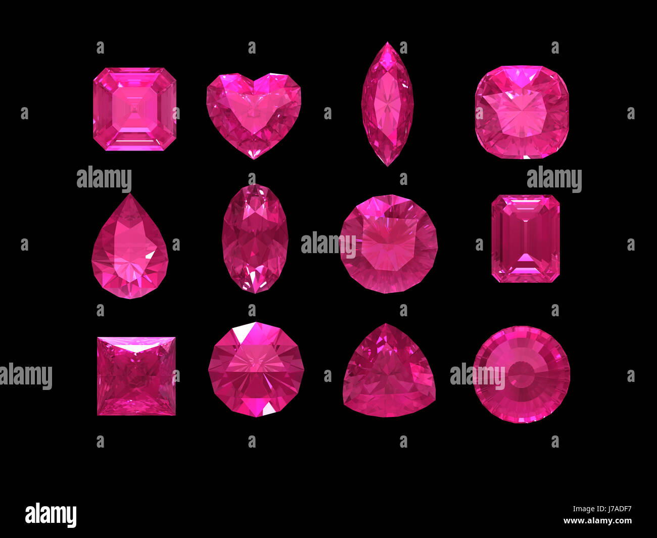 Group of pink tourmaline shape with clipping path (Rubellite) Stock Photo