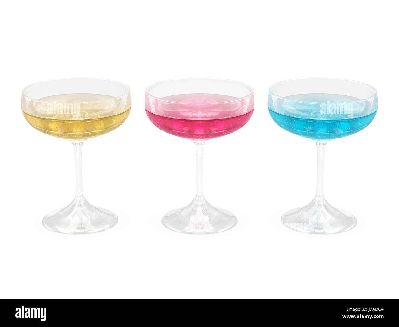Champagne Coupe Glasses set with liquid, clipping path included Stock