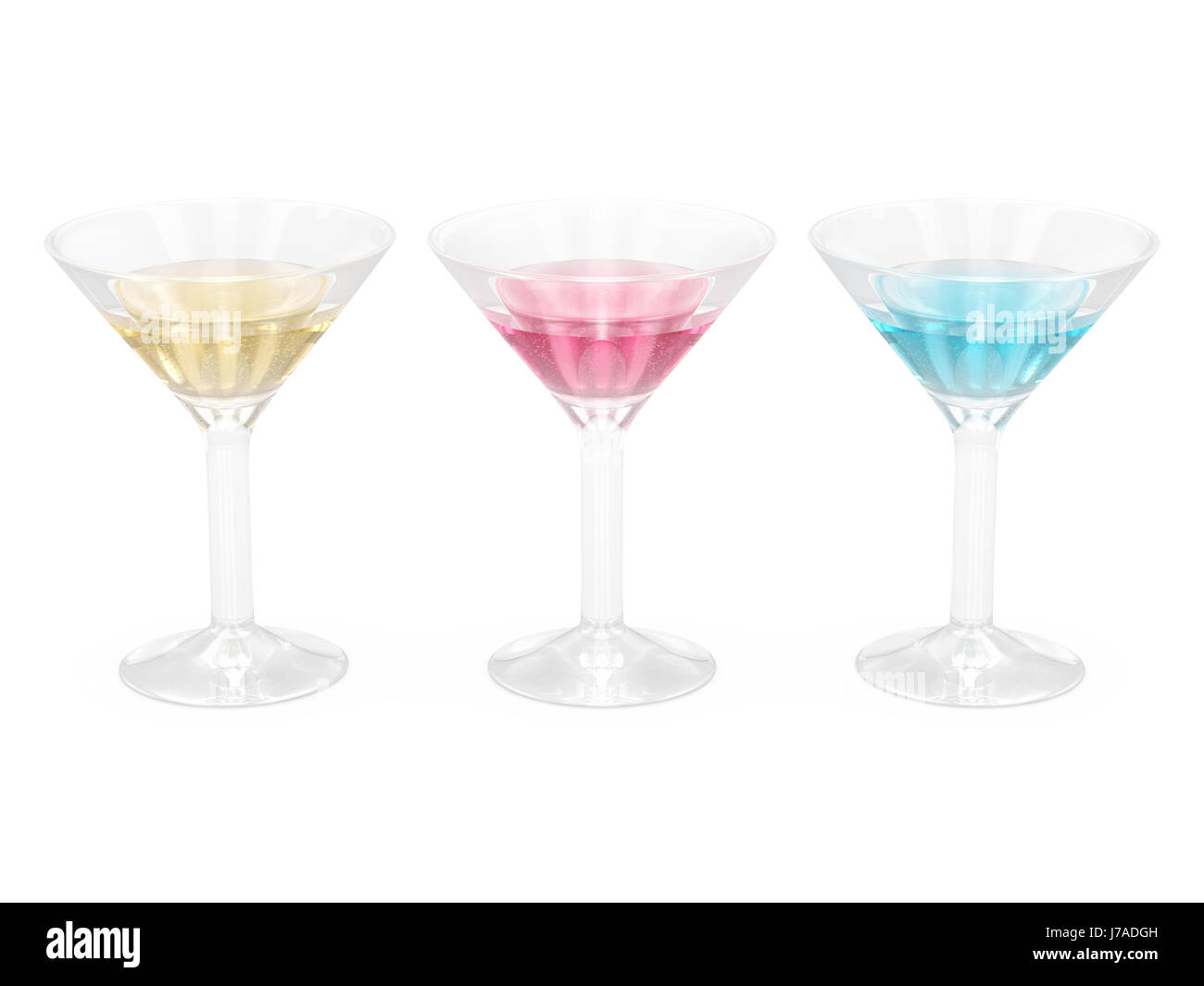 Cocktail glasses set with liquid, clipping path included Stock Photo
