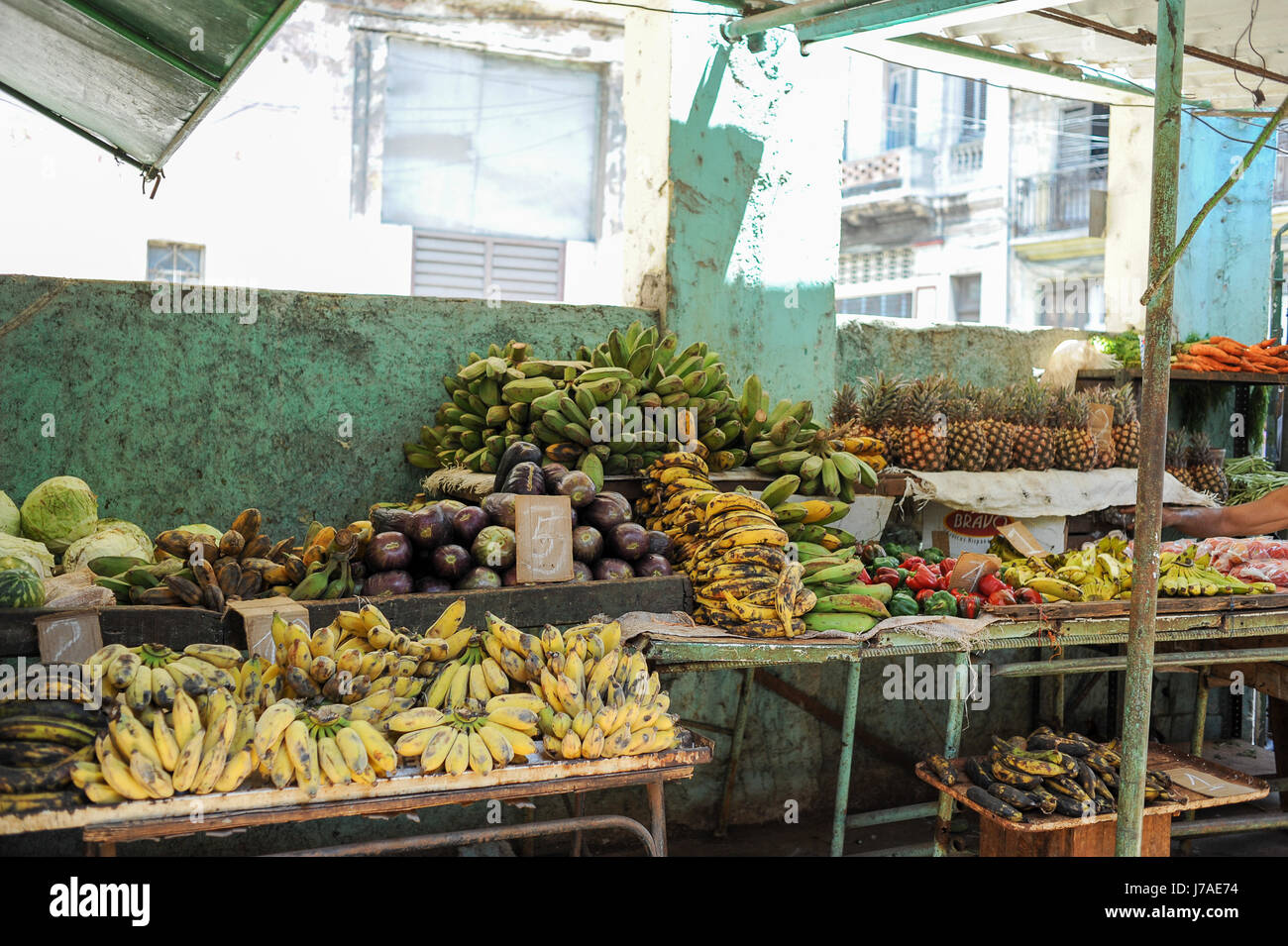 Fruit and vegetables stand at a local market in Neptuno street, Havana, Cuba Stock Photo