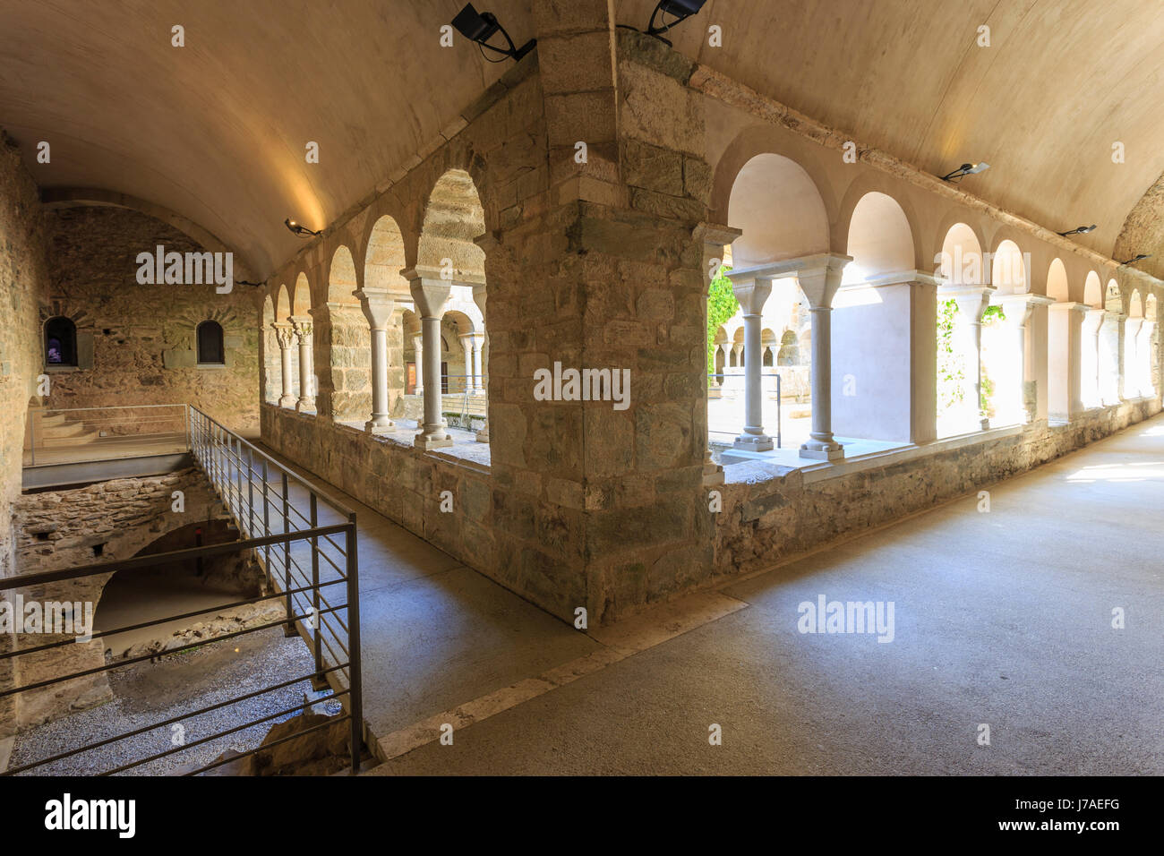 Spain, Catalonia, Costa Brava, El Port de la Selva, Monastery of Sant Pere de Rodes, the upper cloister Stock Photo