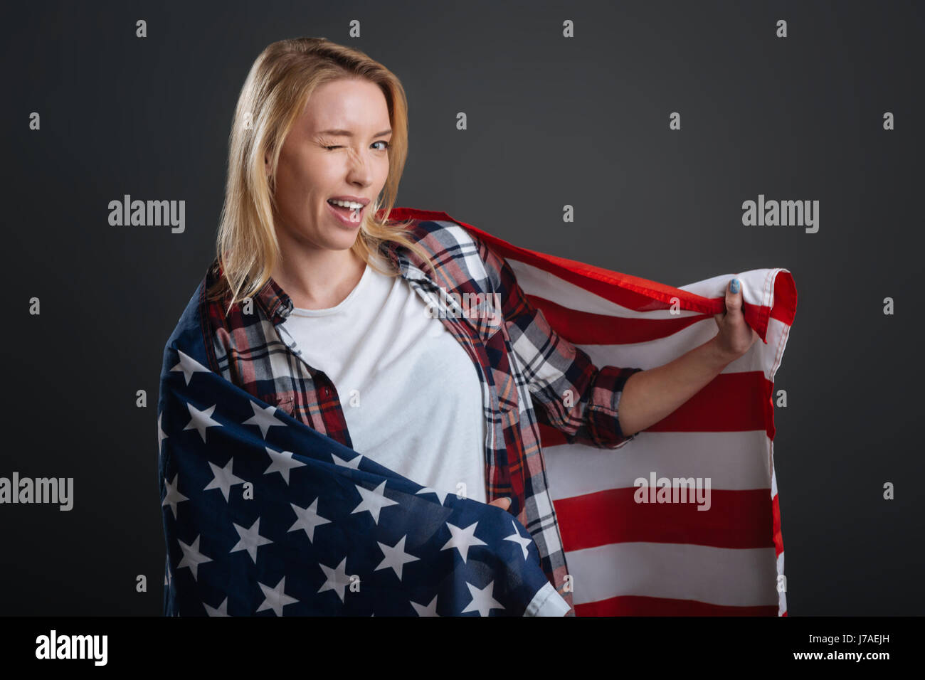 Lovely sweet woman working on patriotic photoshoot Stock Photo