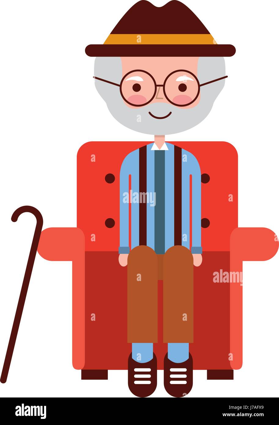 cute grandfather in the sofa avatar character Stock Vector