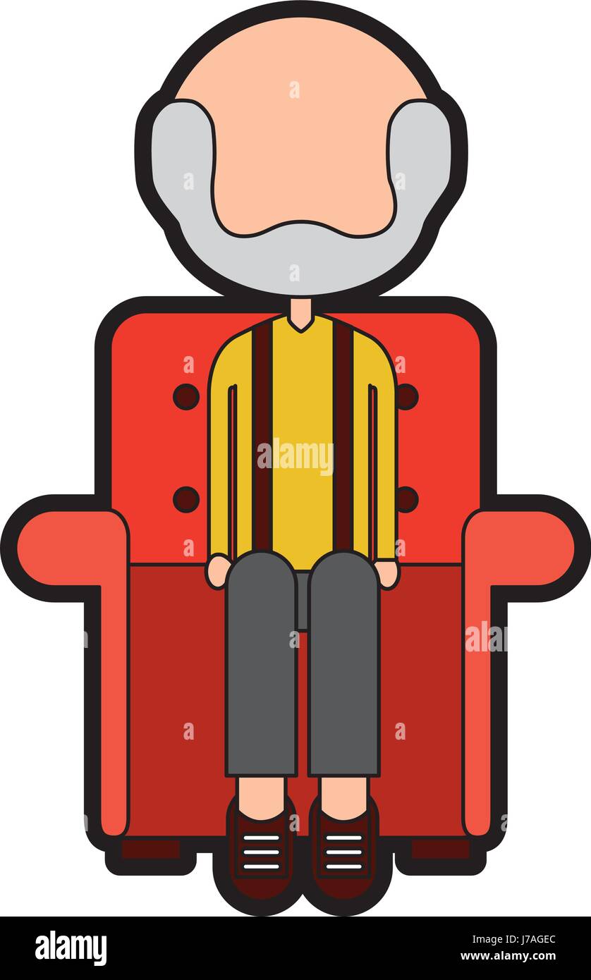 cute grandfather in the sofa avatar character Stock Vector