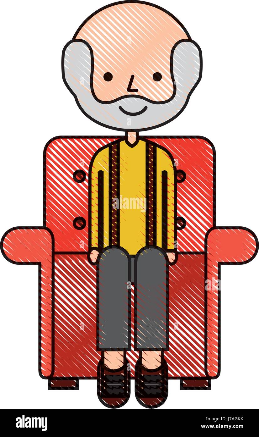 cute grandfather in the sofa avatar character Stock Vector