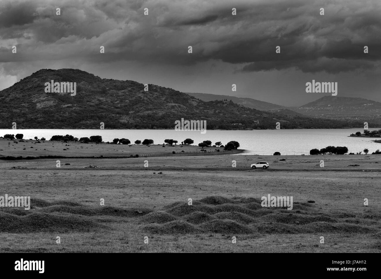 Storm over Santillana reservoir, Madrid. Stock Photo