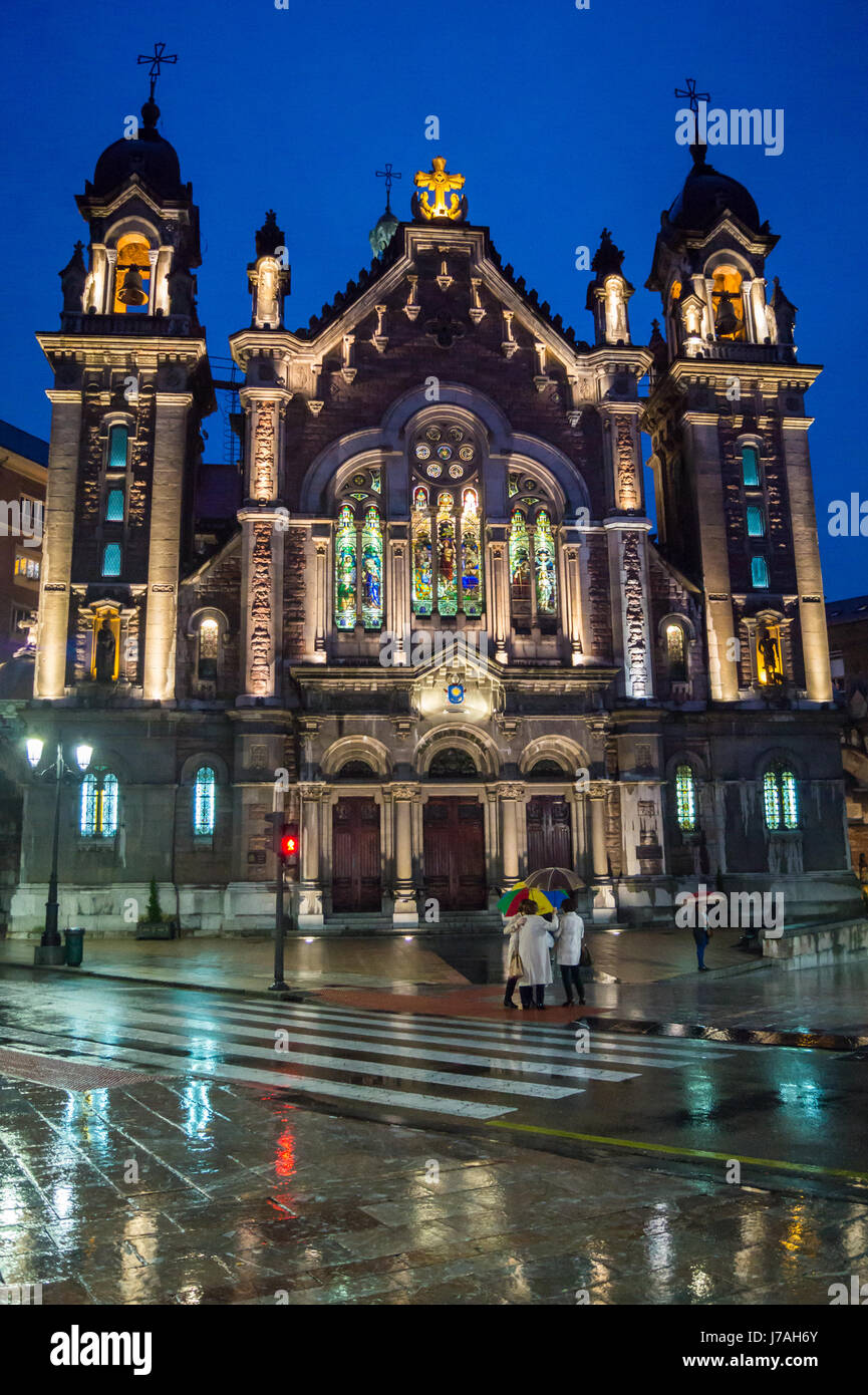 Basilica of San Juan El Real (St. John Baptist) by Luis Bellido 1912-1915 in eclectic historicist style, Plaza de Fernando Rubio Oviedo Asturias Spain Stock Photo