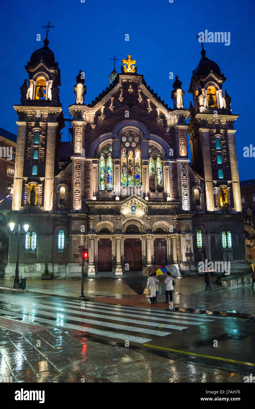 Basilica of San Juan El Real (St. John Baptist) by Luis Bellido 1912-1915 in eclectic historicist style, Plaza de Fernando Rubio Oviedo Asturias Spain Stock Photo