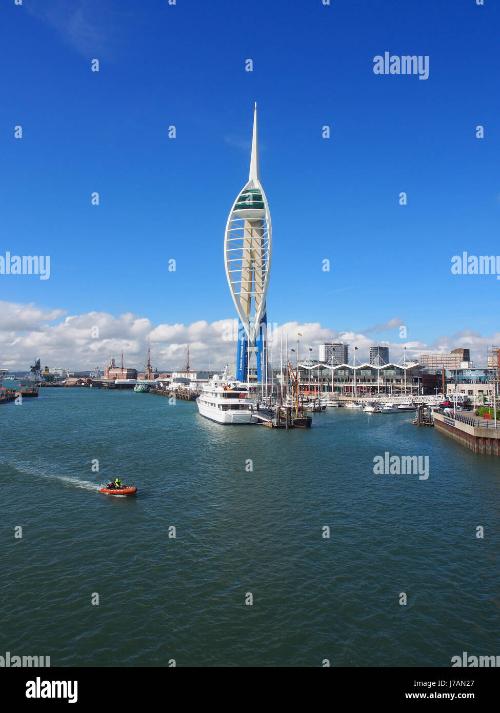 The view of Portsmouth Harbour from a ferry entering the Solent Stock Photo