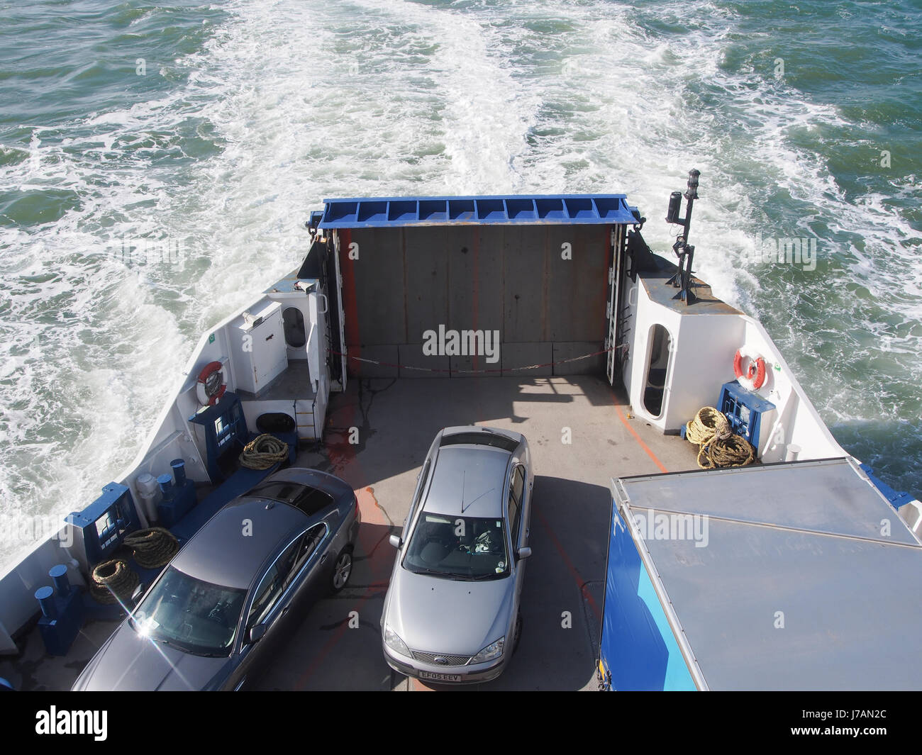 Cars on the rear deck of a Portsmouth to Isle of Wight car ferry Stock