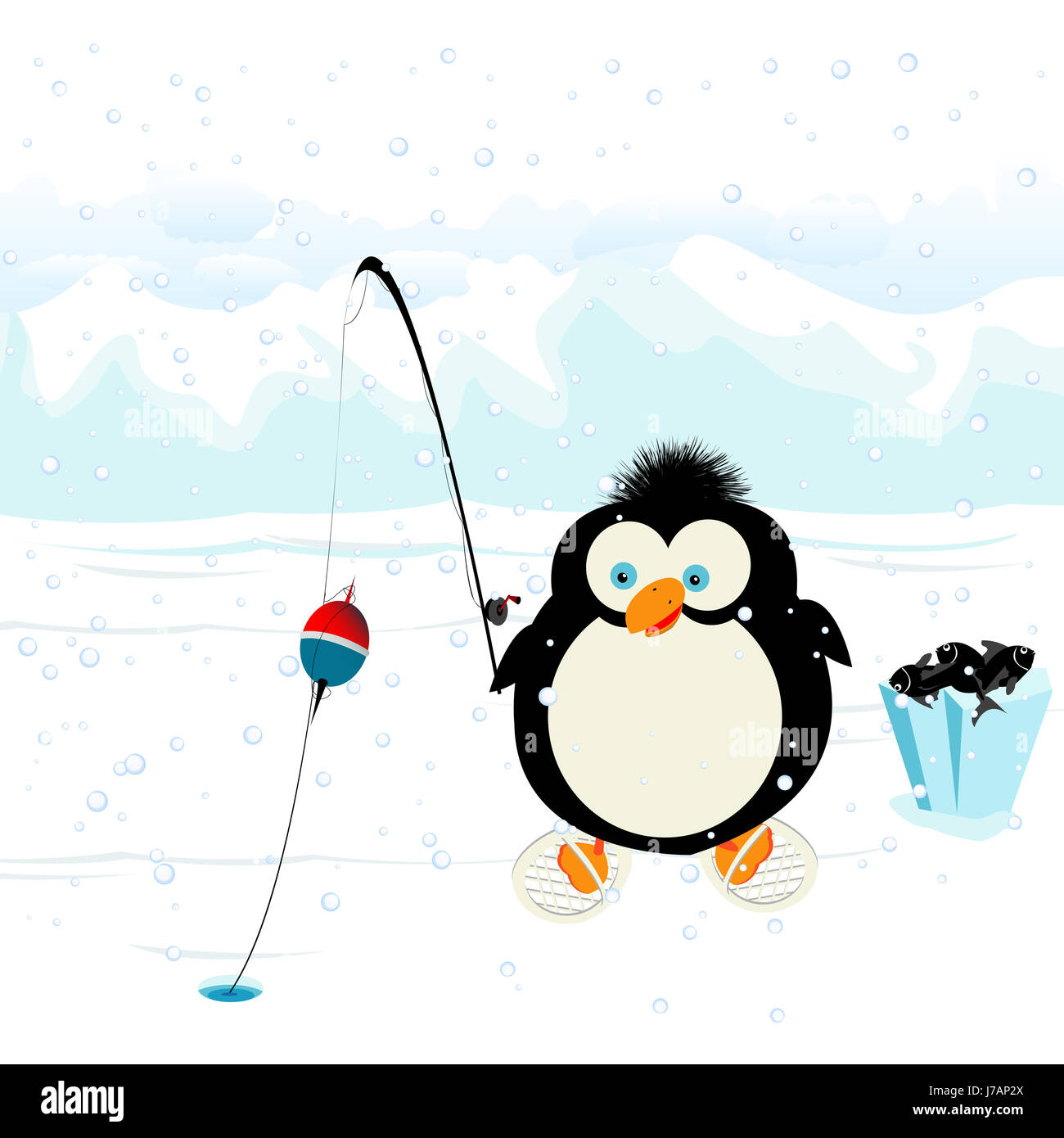 art bird fish penguin illustration fishing artistic backdrop background art Stock Photo