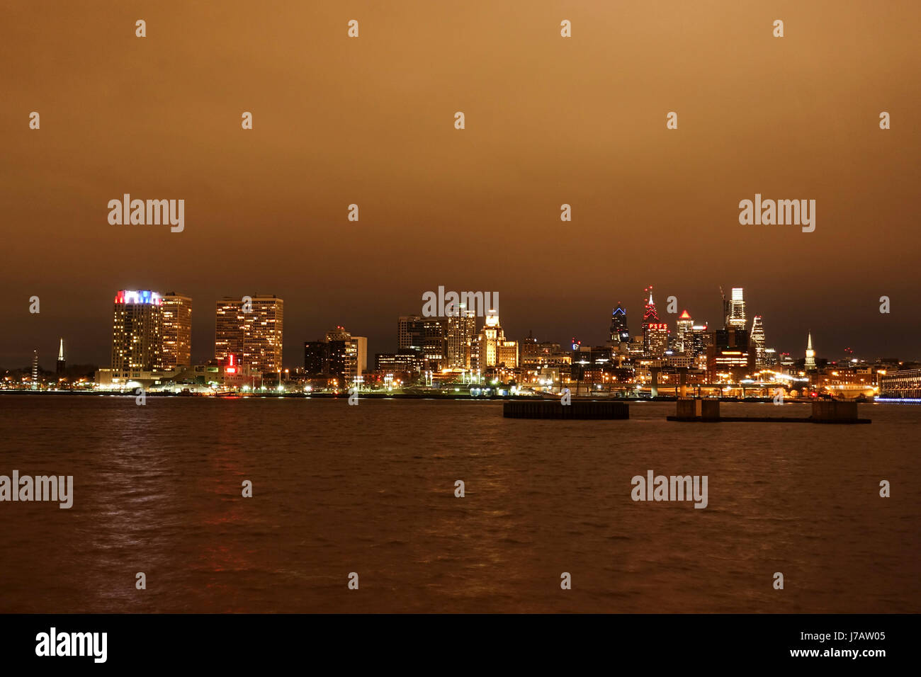 The skyline of Philadelphia by night Stock Photo