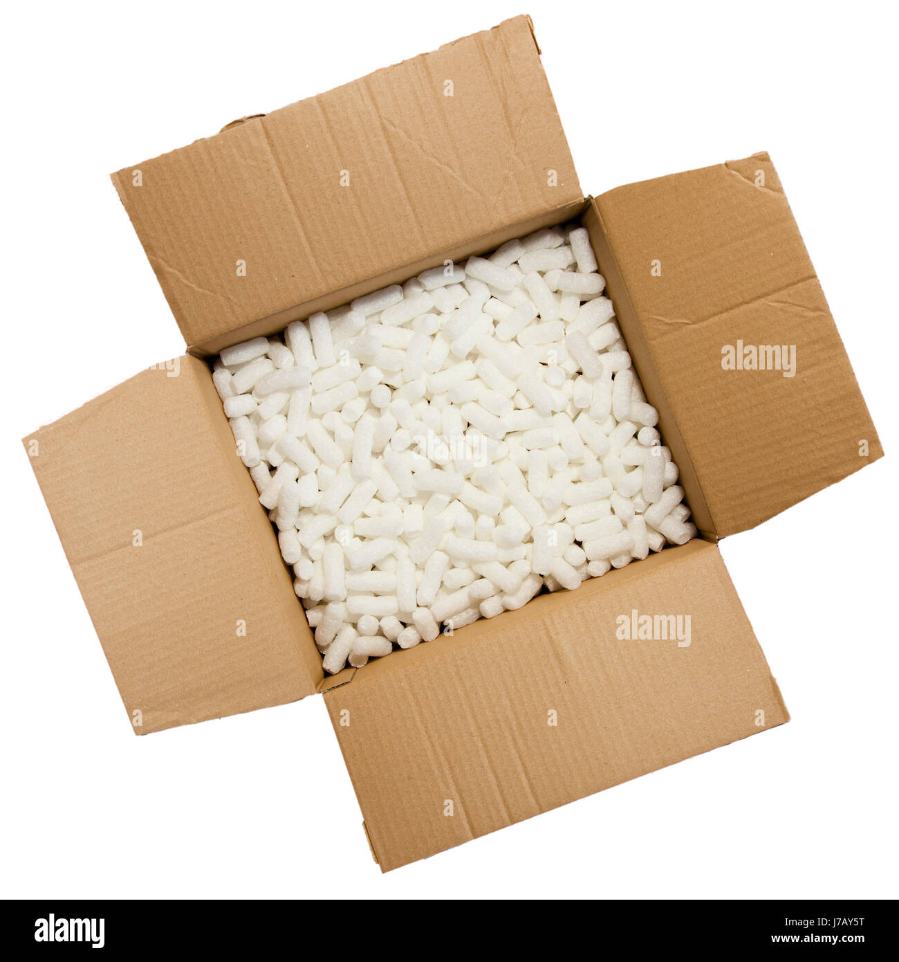 cardboard with styrofoam peanuts Stock Photo Alamy