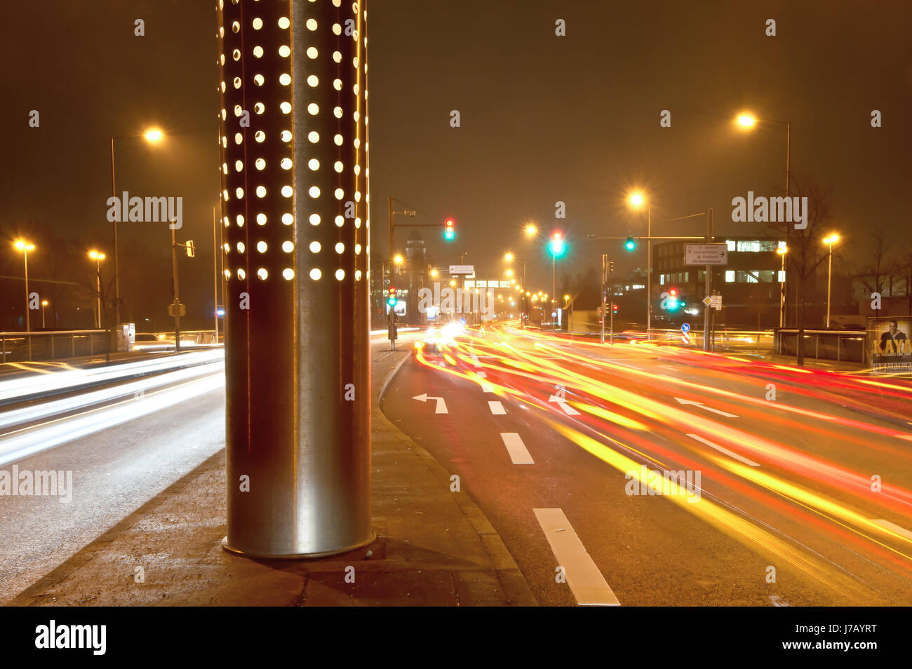 city town traffic transportation night photograph lights bavaria shine shines Stock Photo