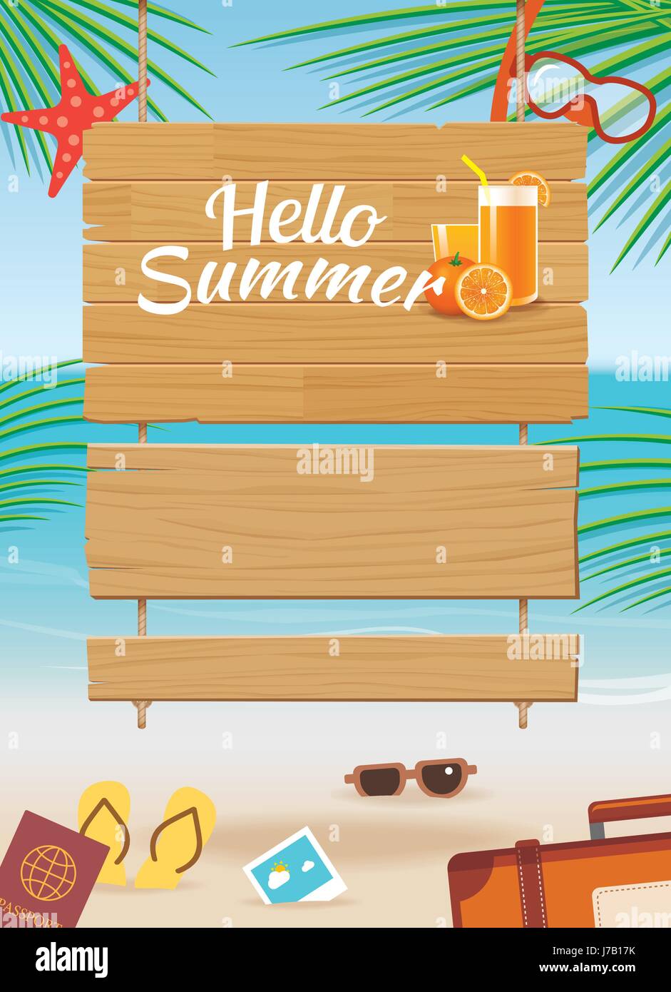 summer wooden sign on tropical beach background Stock Vector Image ...