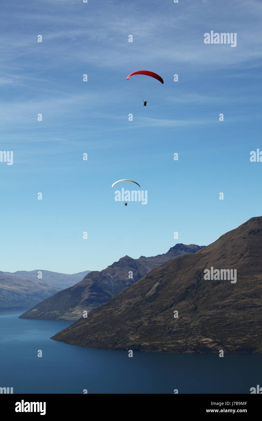 paragliding in queenstown,new zealand Stock Photo