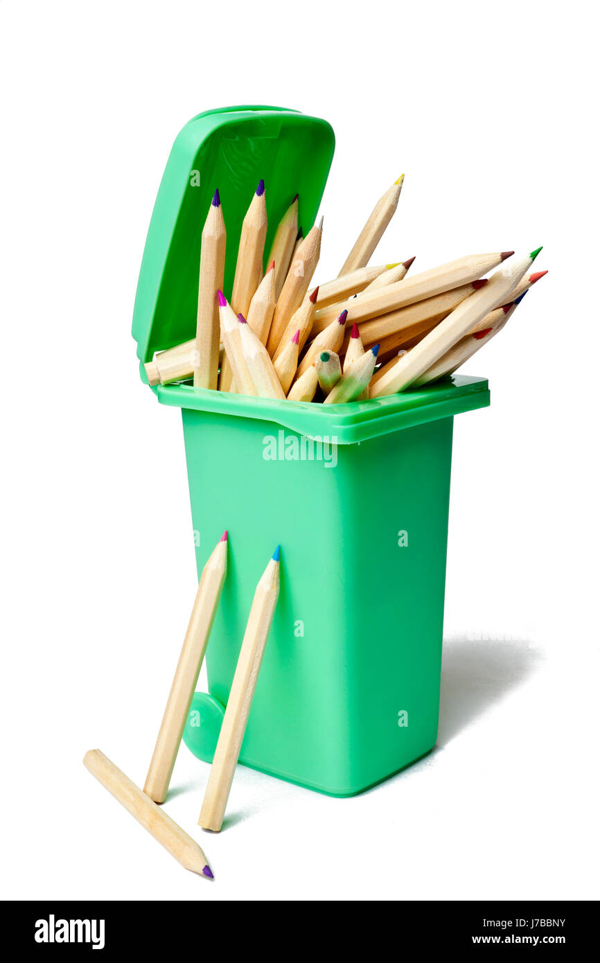 Garbage Can Full of Color Pencil Stock Photo